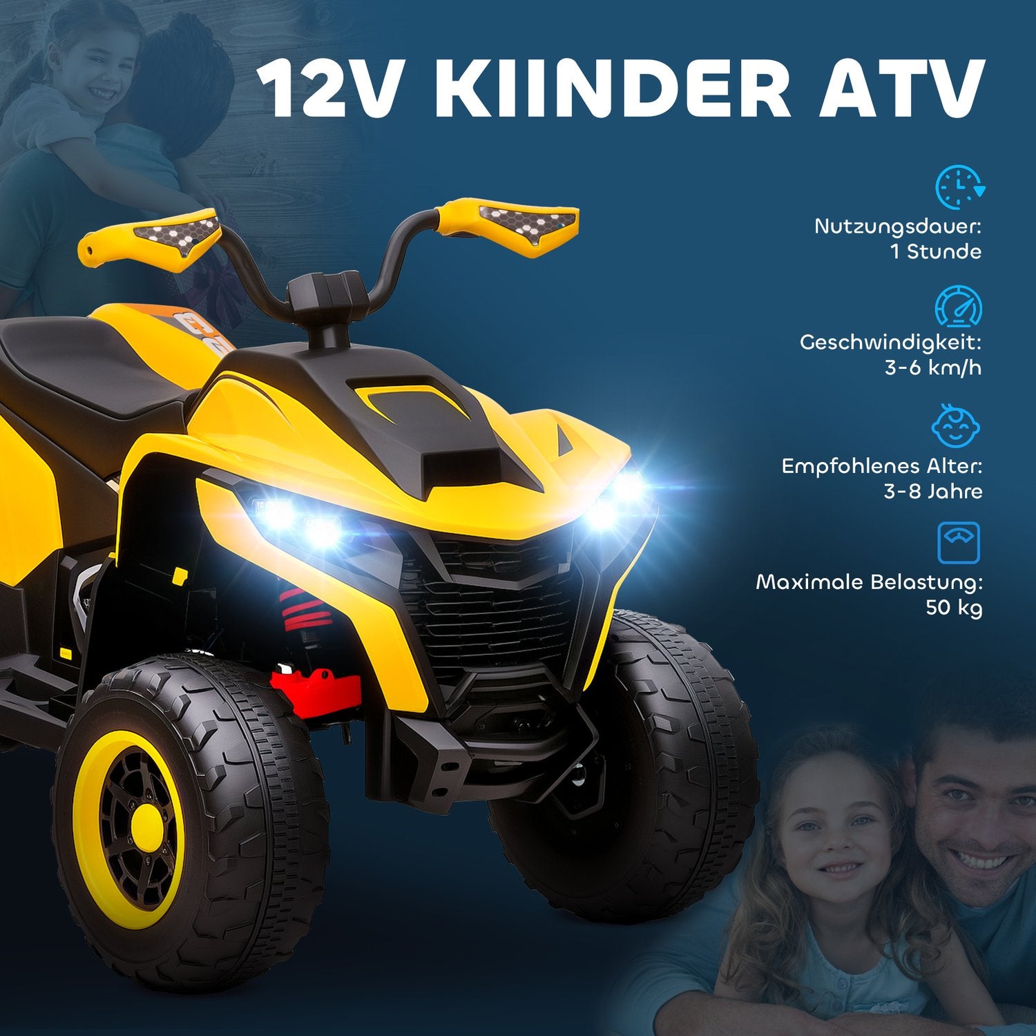 12V Elektrisk Quad för barn med upphängning och LED-lampor