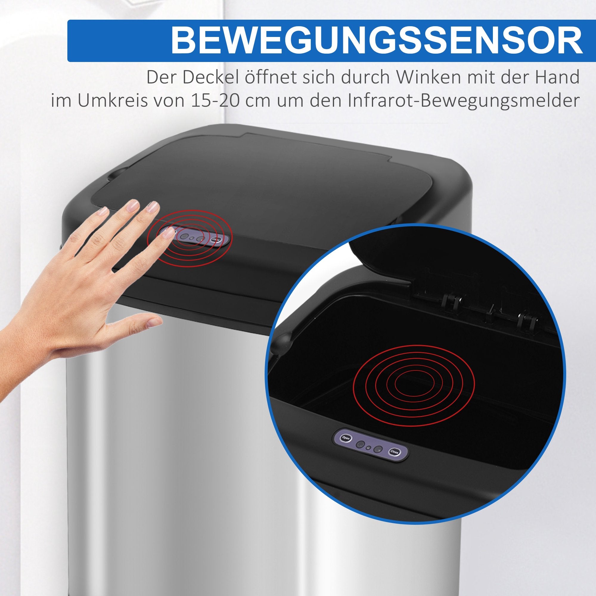 20L rostfri papperskorg med sensor – infraröd, batteridriven