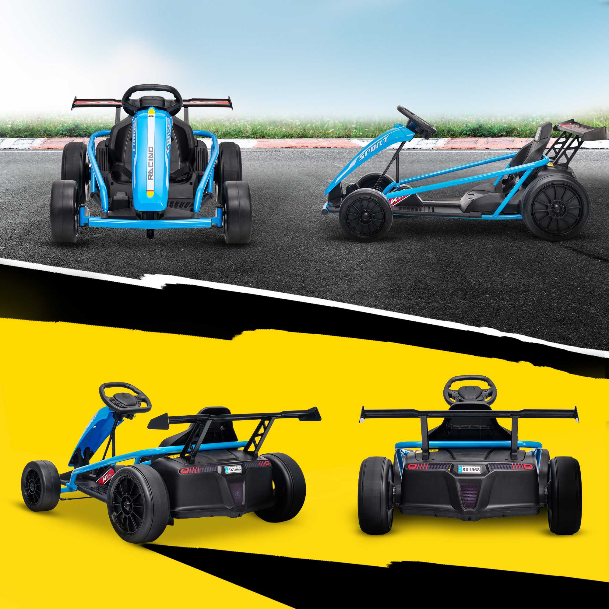 24V elektrisk gokart för drifting, åldrar 8-12, blå
