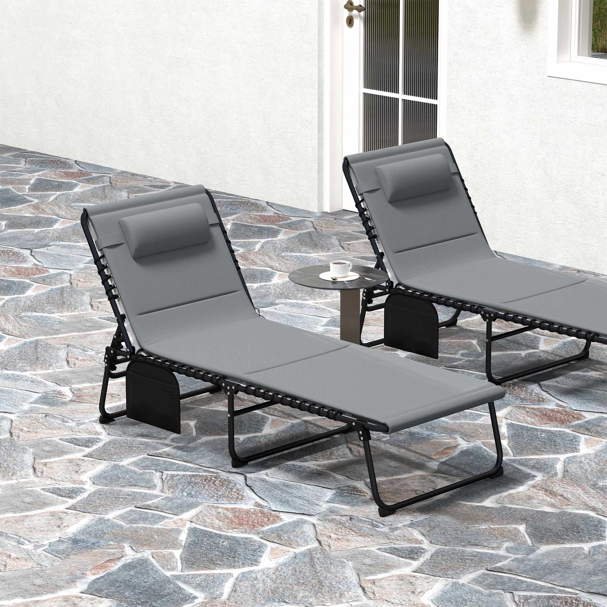 2-delat solsängset för utomhusbruk, justerbar stålram