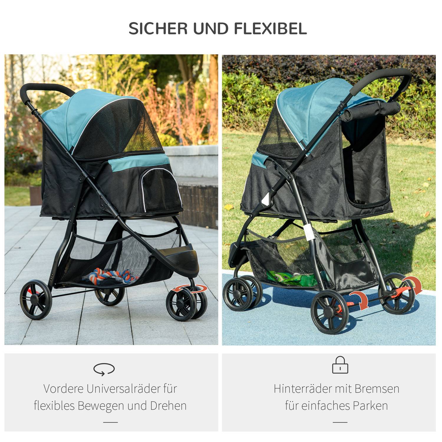 2-i-1 husdjursvagn – hopfällbar hund- och kattvagn, mörkgrön