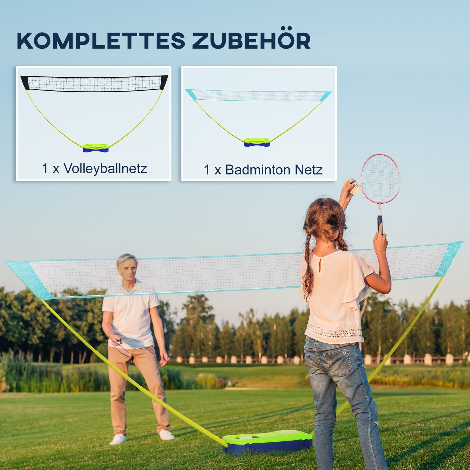 2-i-1 justerbart badminton- och volleybollnätset med stativ