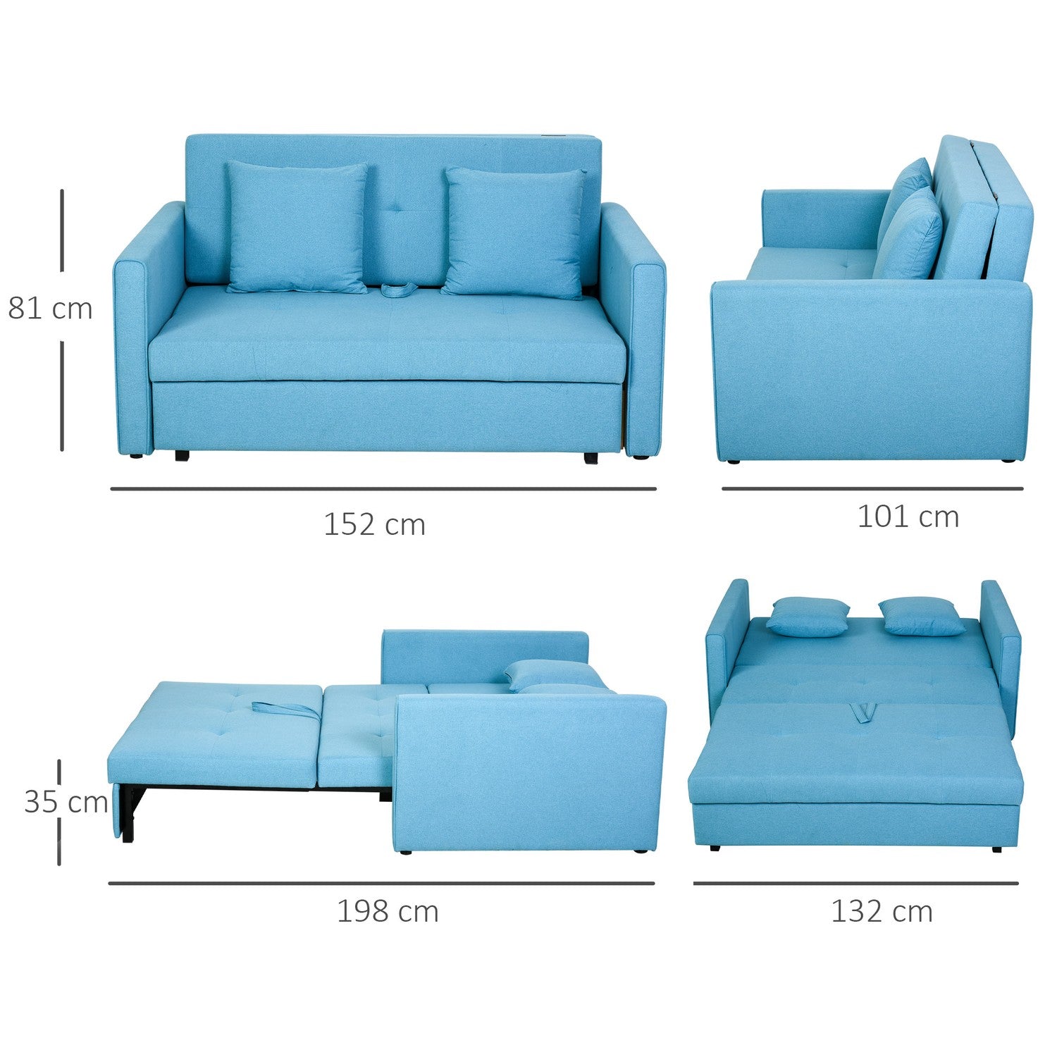 2-sits bäddsoffa – förvaring, ljusgrå polycotton