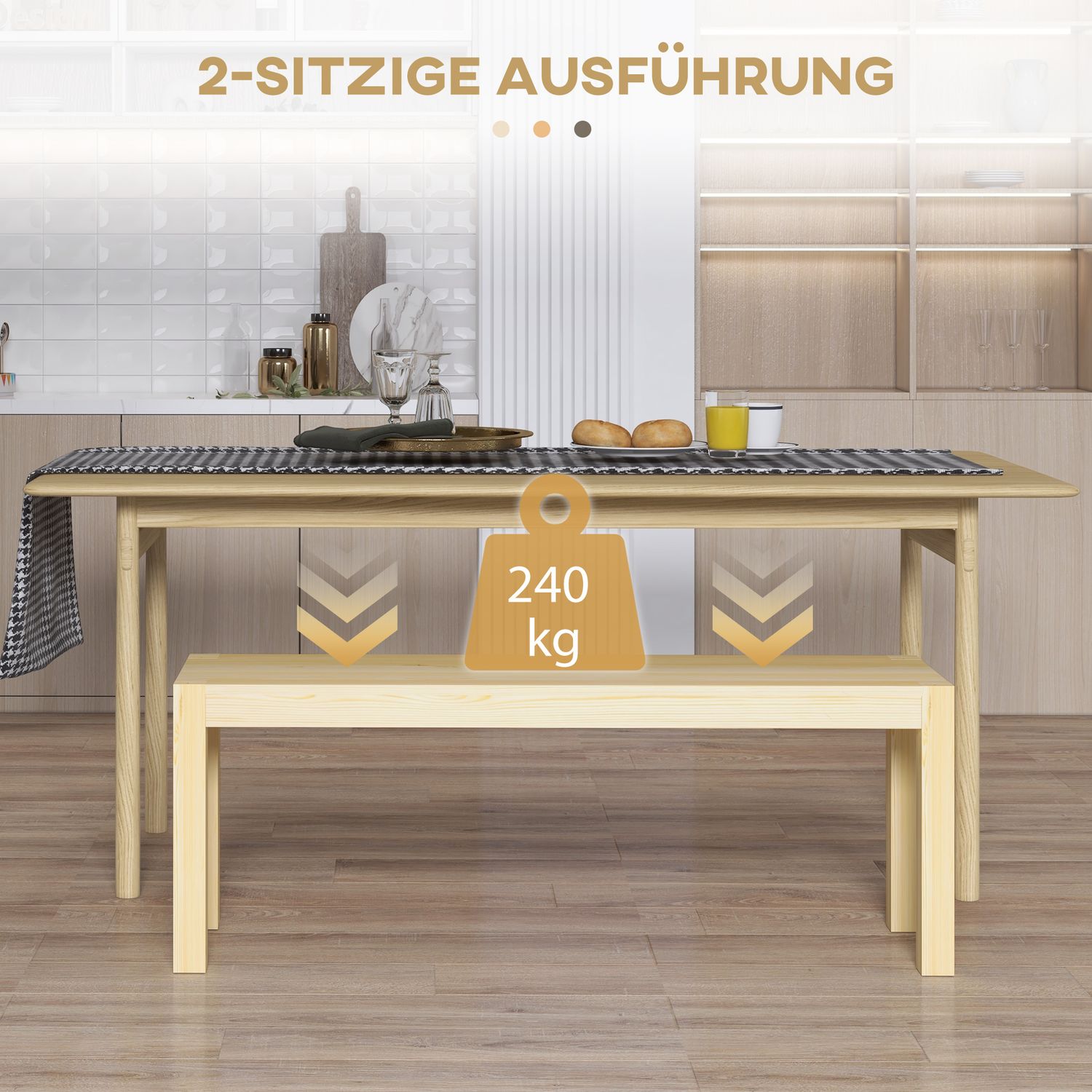 2-sits matsalsbänk i furu, 120x33x45 cm, kapacitet 240 kg