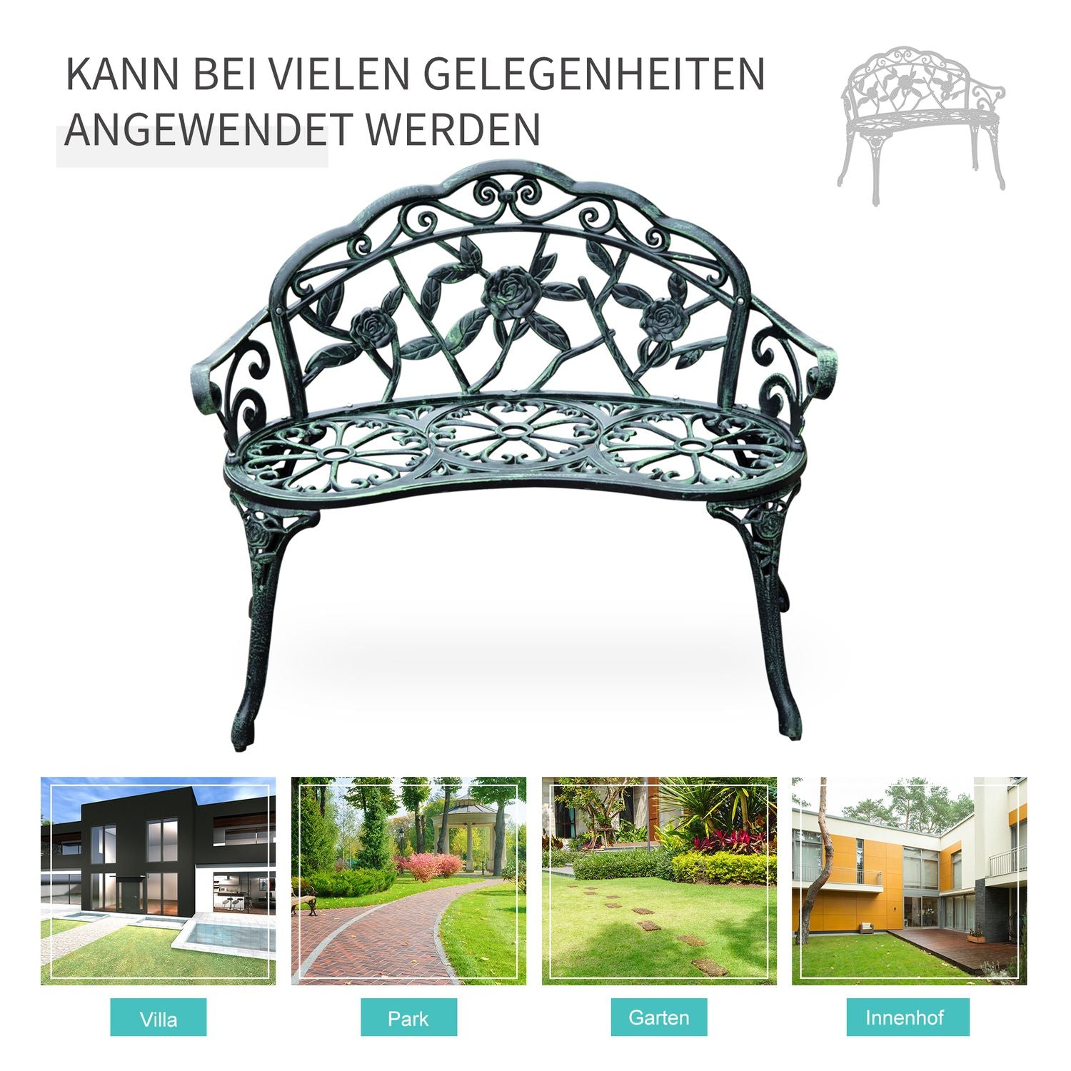 2-sits metall trädgårdsbänk – 100 x 54 x 78 cm