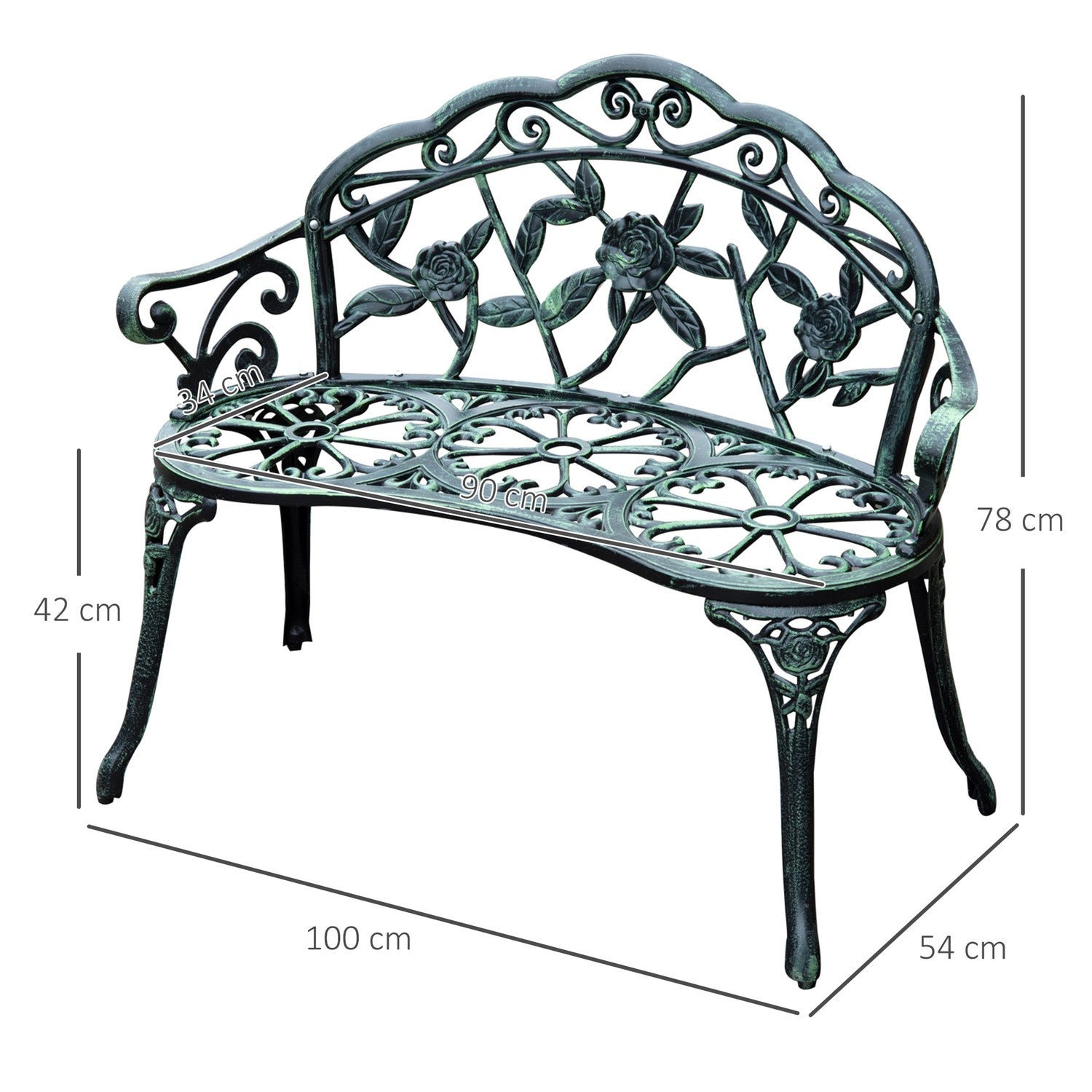 2-sits metall trädgårdsbänk – 100 x 54 x 78 cm