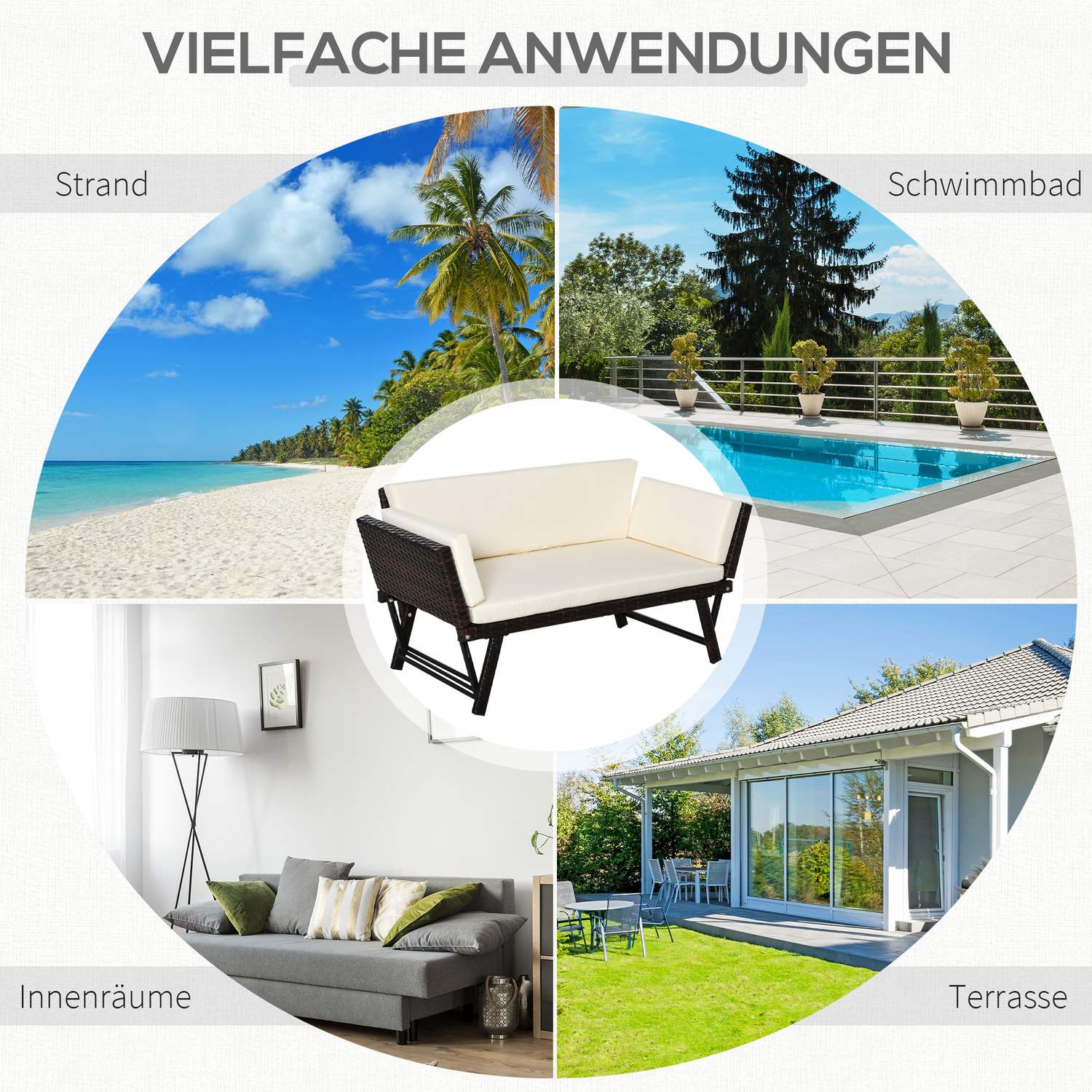 2-sits polyrattan trädgårdssoffa med fällbara armstöd