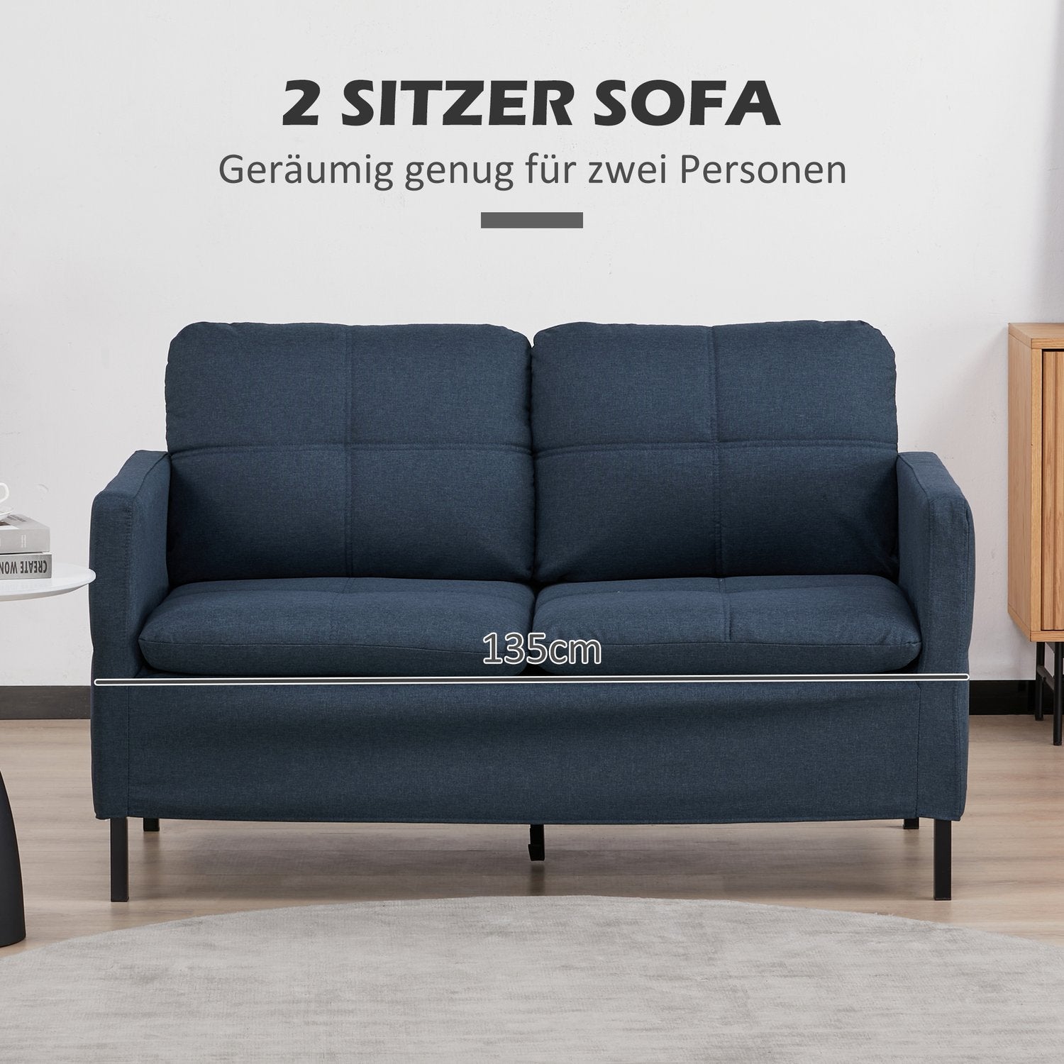 2-sits soffa i linnelook – stålben, mörkblå