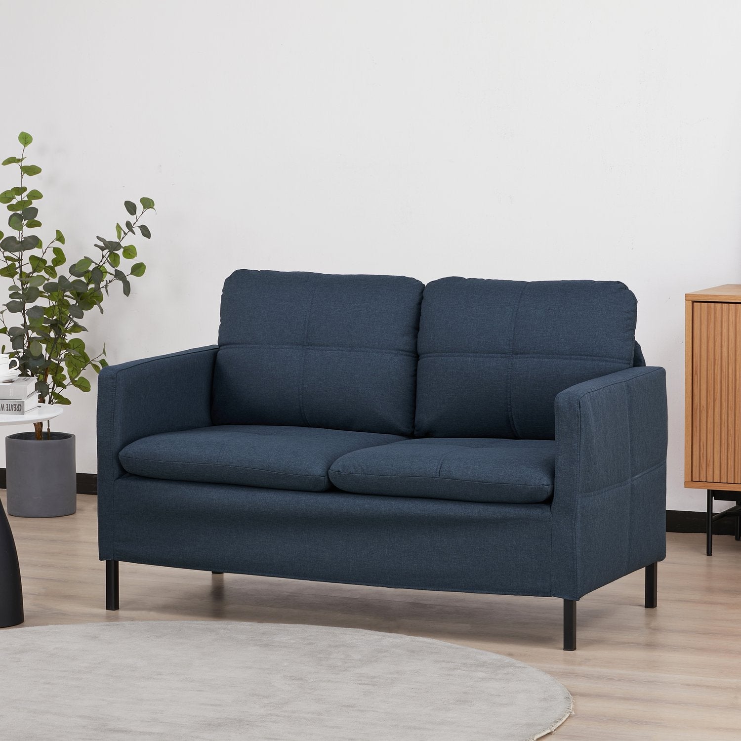 2-sits soffa i linnelook – stålben, mörkblå