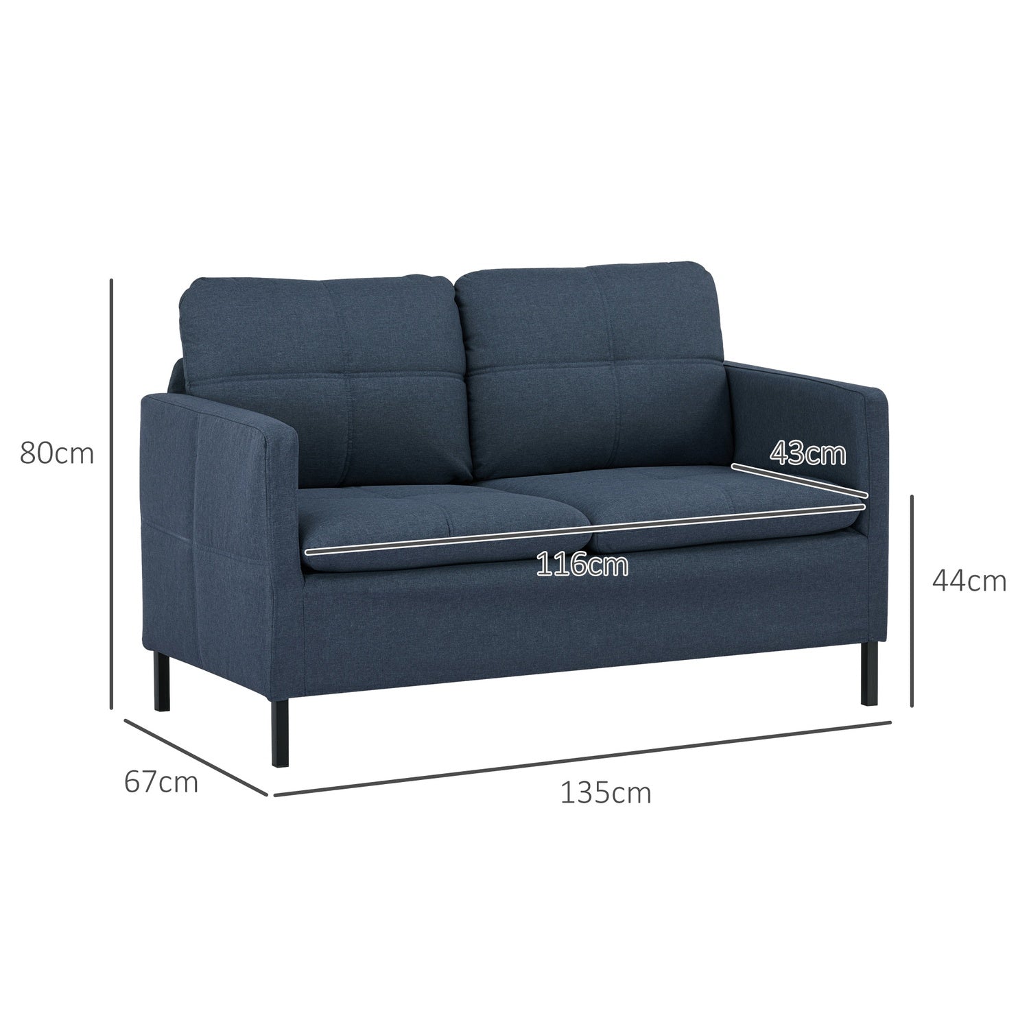 2-sits soffa i linnelook – stålben, mörkblå