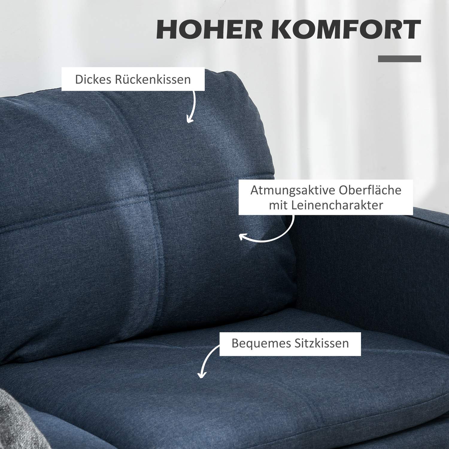 2-sits soffa i linnelook – stålben, mörkblå