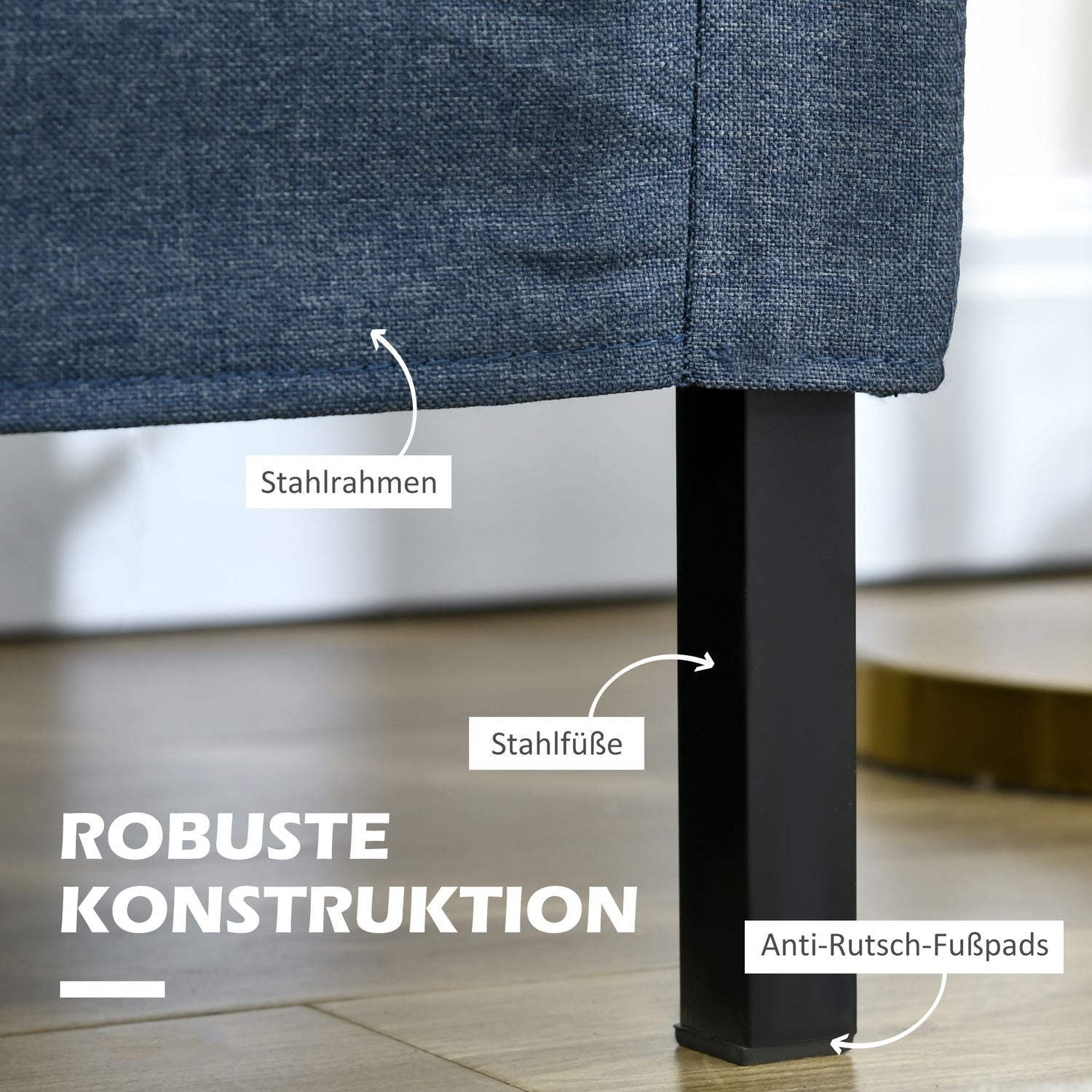 2-sits soffa i linnelook – stålben, mörkblå