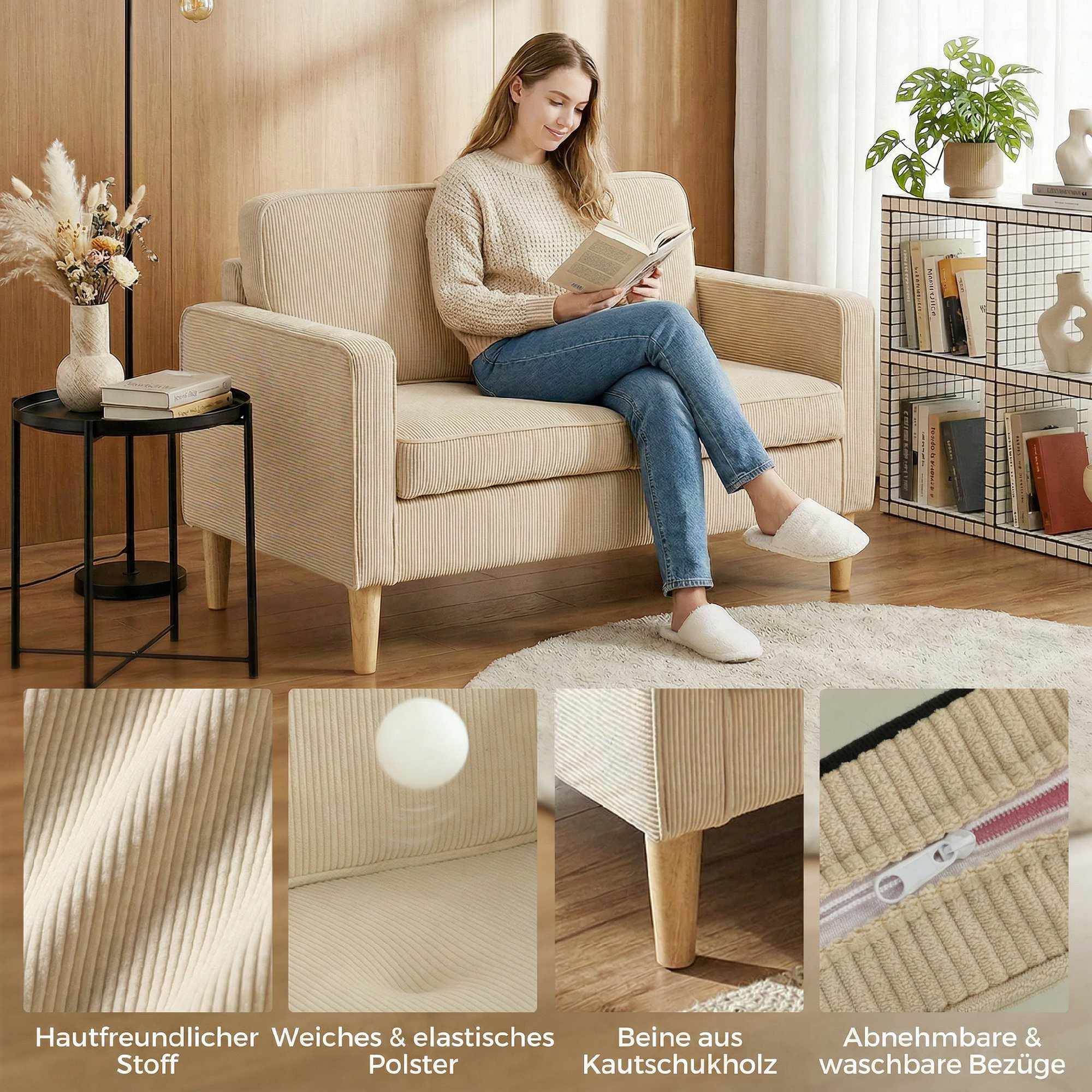 2-sits soffa i manchester med förvaring, beige, 117 x 63 cm