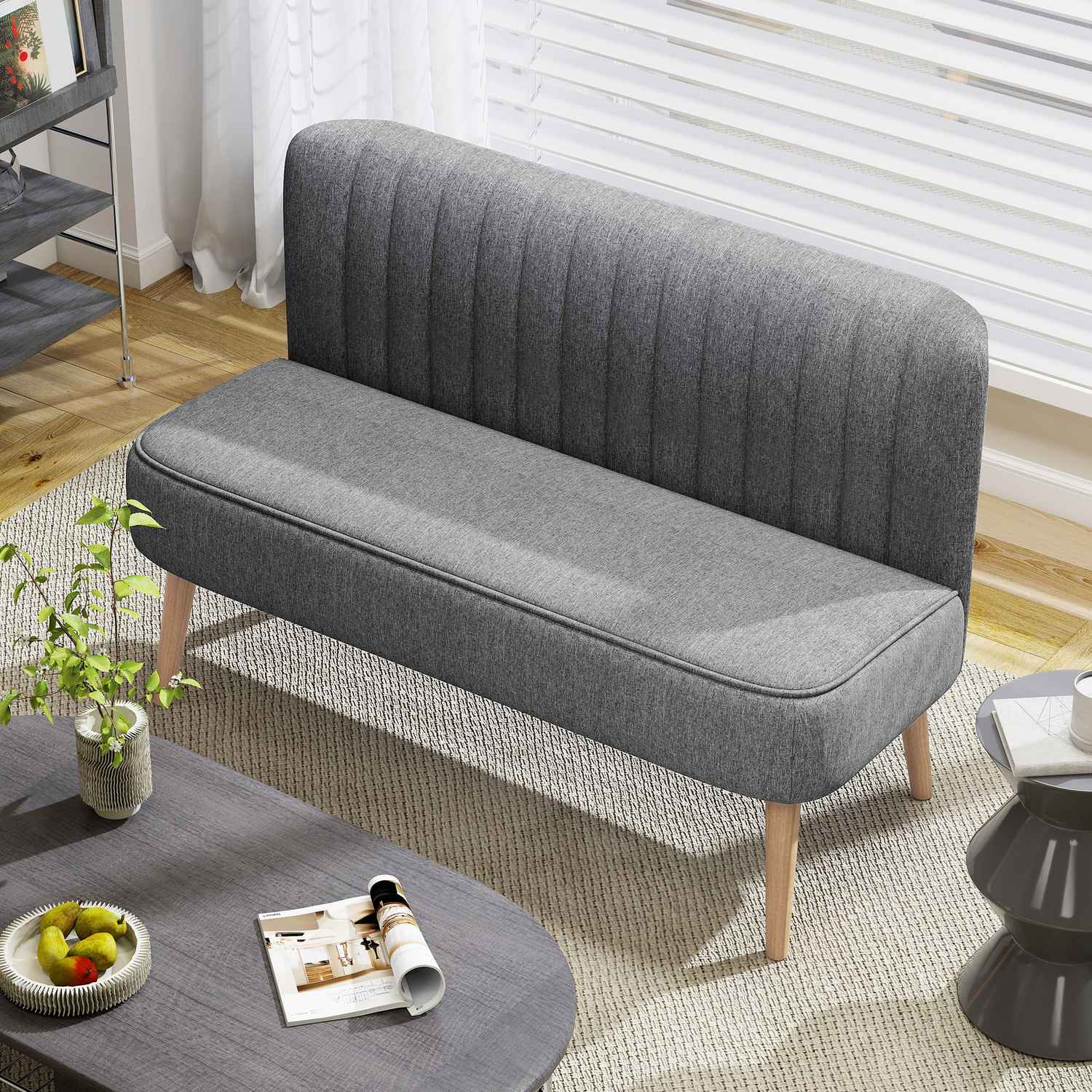 2-sitssoffa, linne-look, träram, 117 cm, grå