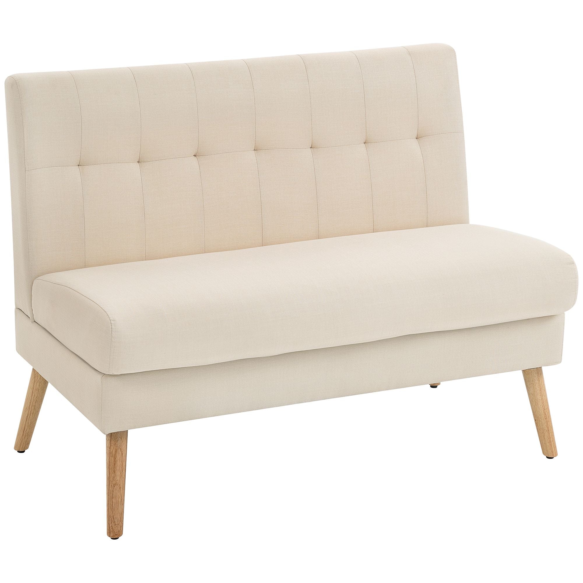 2-sitssoffa, tuftad rygg, träben, linne-look, beige