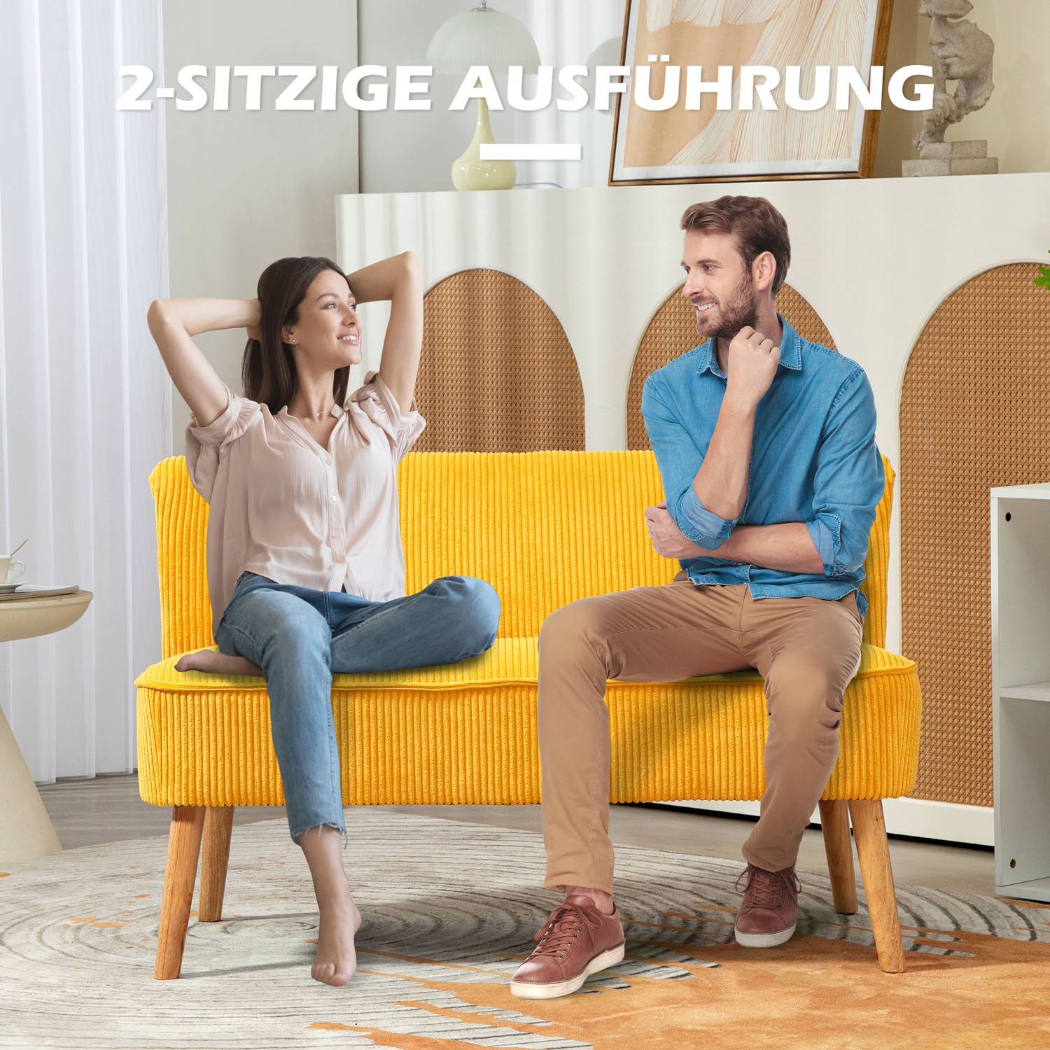 2-sits stoppad soffa, gul, 117x56,5x77 cm