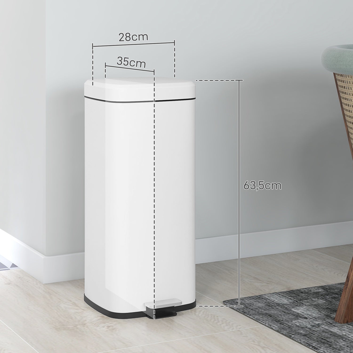 30L pedalkorg med lock & innerkärl – metallsoptunna