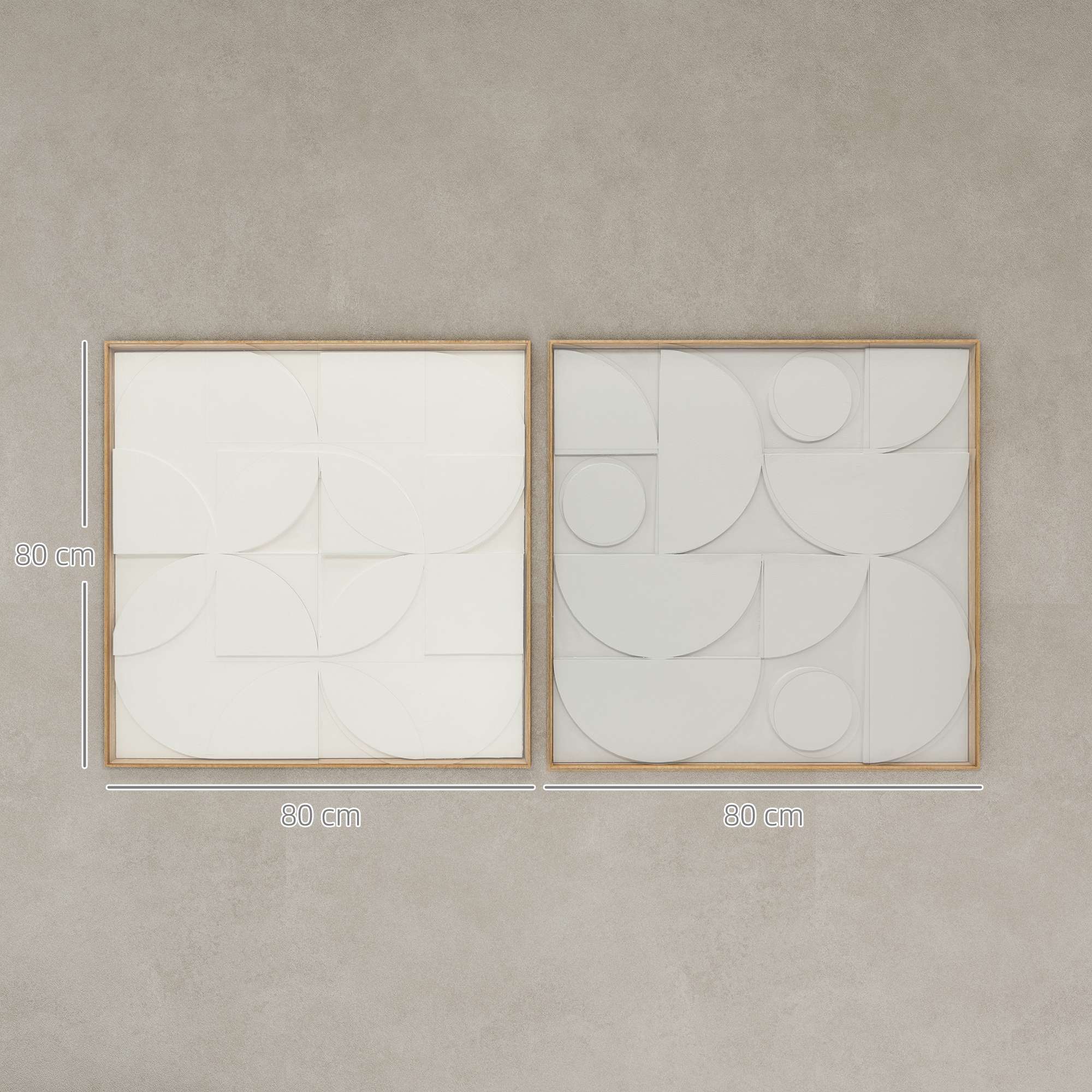 3D Geometrisk Väggkonst Set, 2 Delar, 80x80 cm, Vit
