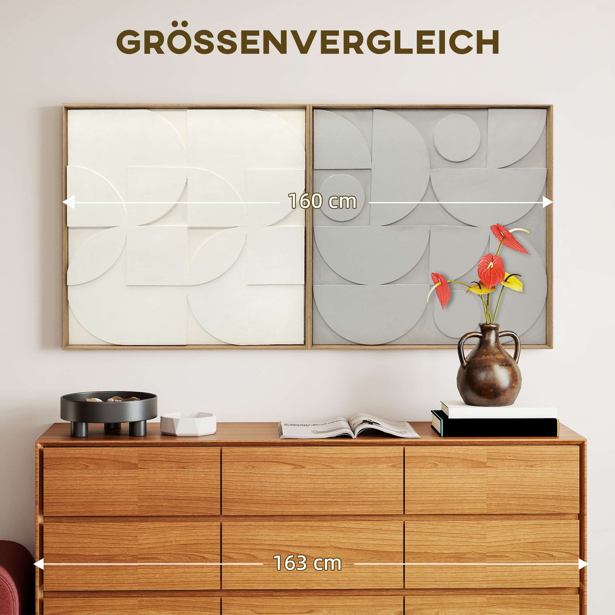 3D Geometrisk Väggkonst Set, 2 Delar, 80x80 cm, Vit