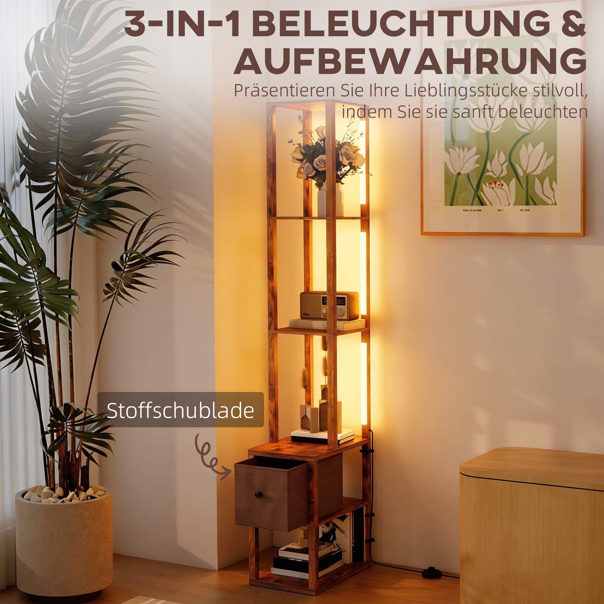 3-i-1 LED-golvlampa med hyllor och fotpedal
