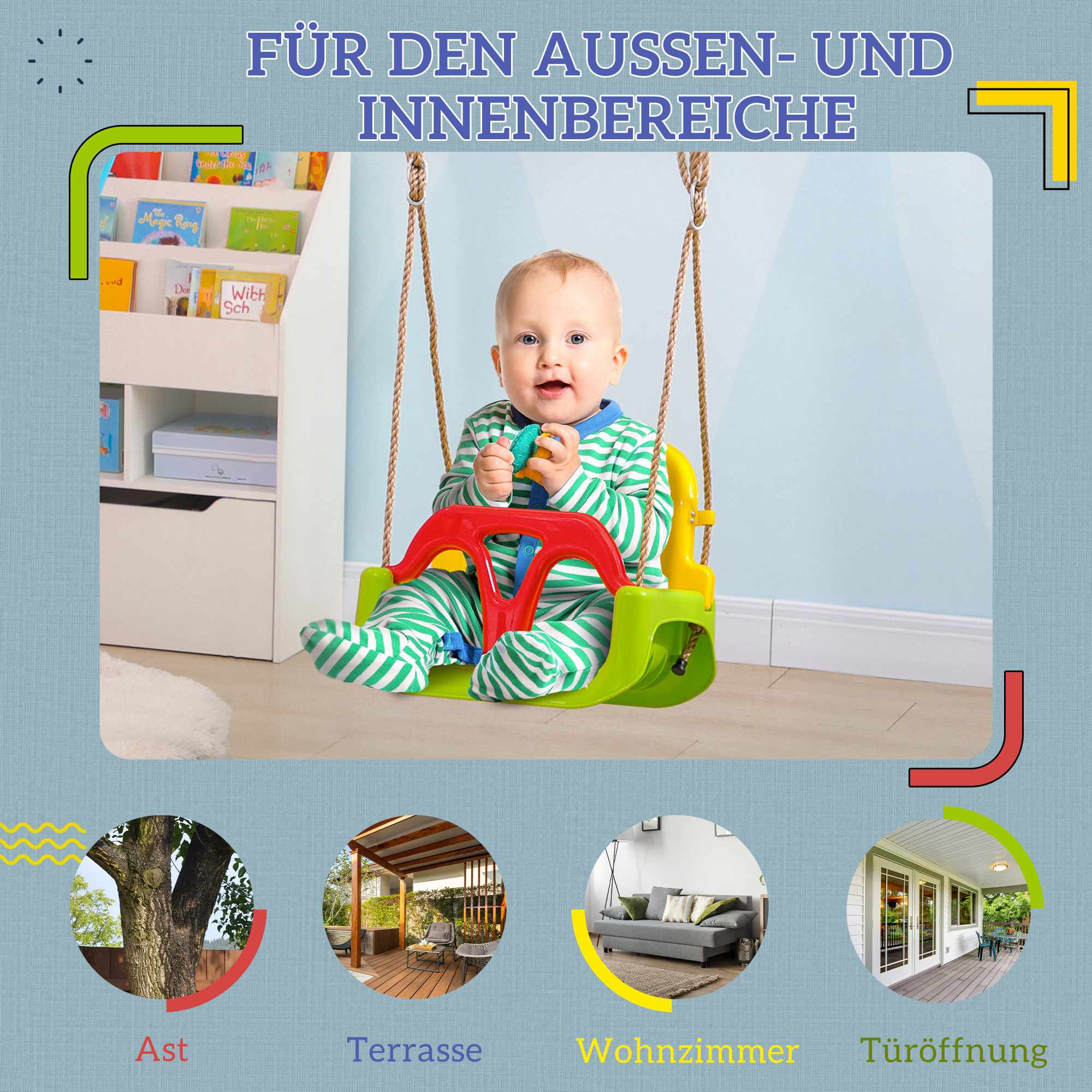 3-i-1 justerbar babygungsits, inomhus-/utomhusbruk
