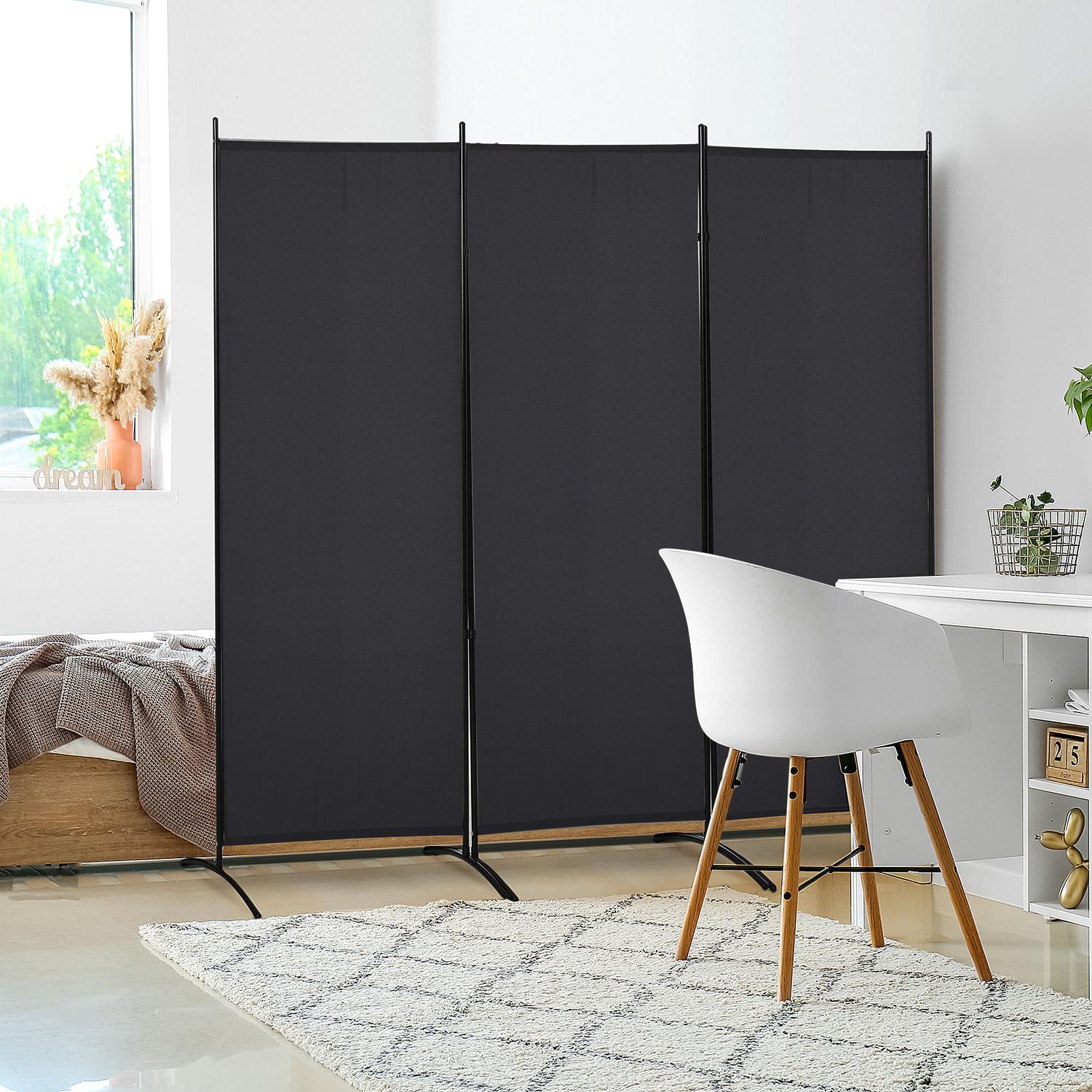 3-panels rumsavdelare, svart metallram, sekretessskärm