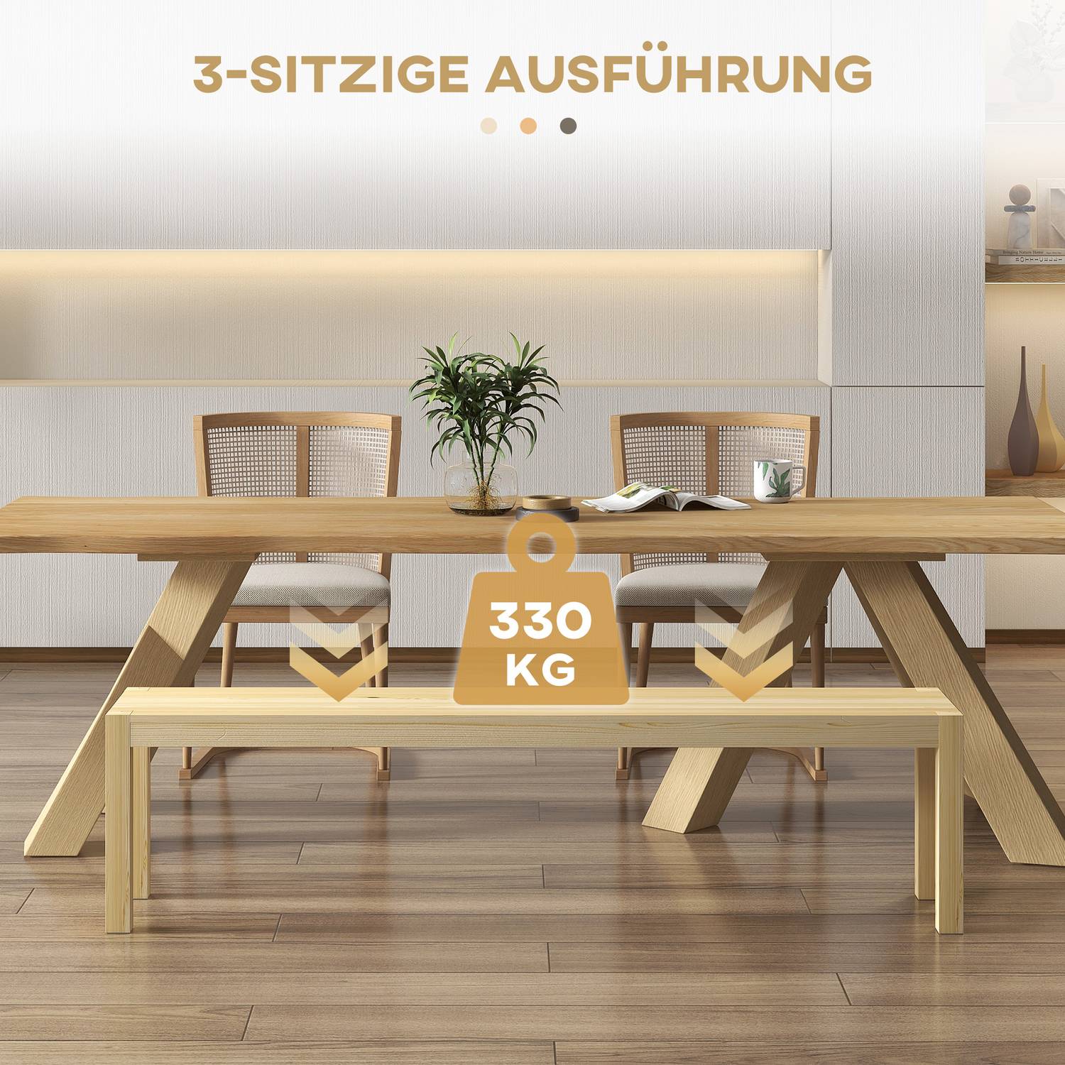 3-sits Köksbänk i furu i lantlig stil, 330 kg kapacitet