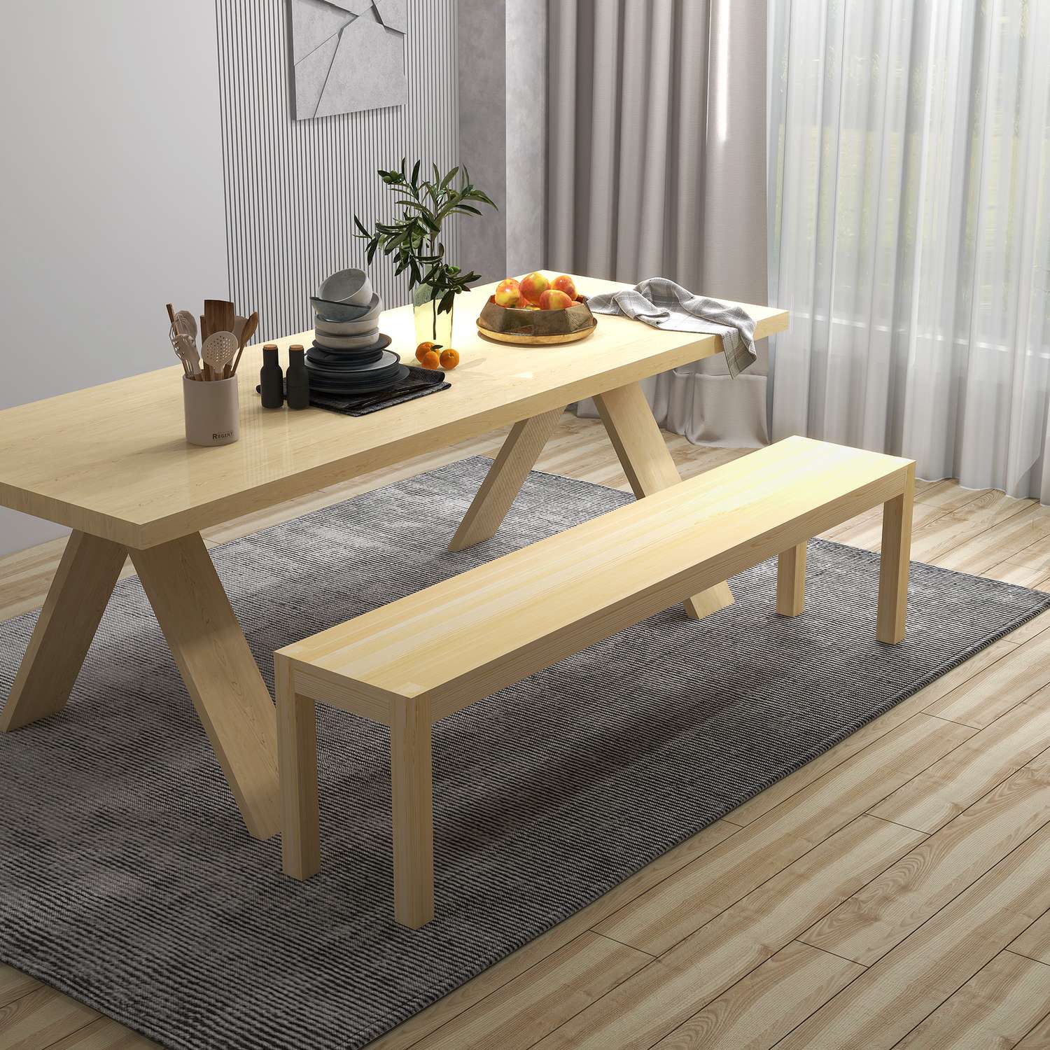 3-sits Köksbänk i furu i lantlig stil, 330 kg kapacitet