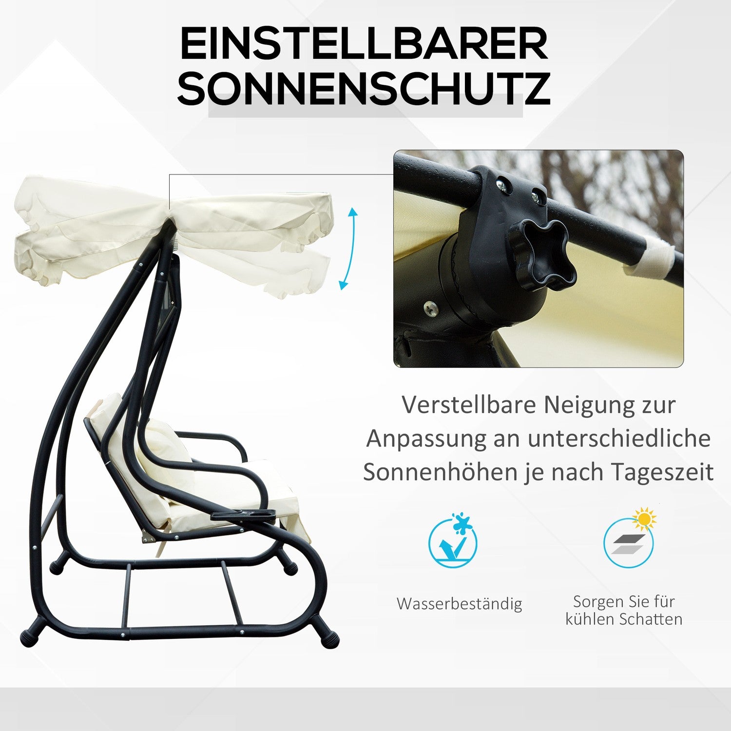 3-sits gungstol med justerbart tak, krämfärgad