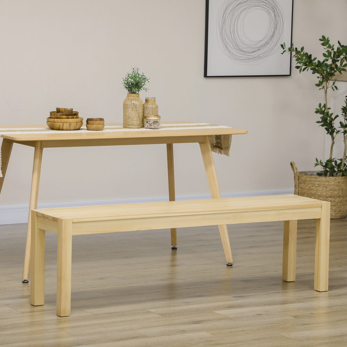 3-sits matsalsbänk i furu, rymmer 330 kg, 150 x 33 x 45 cm