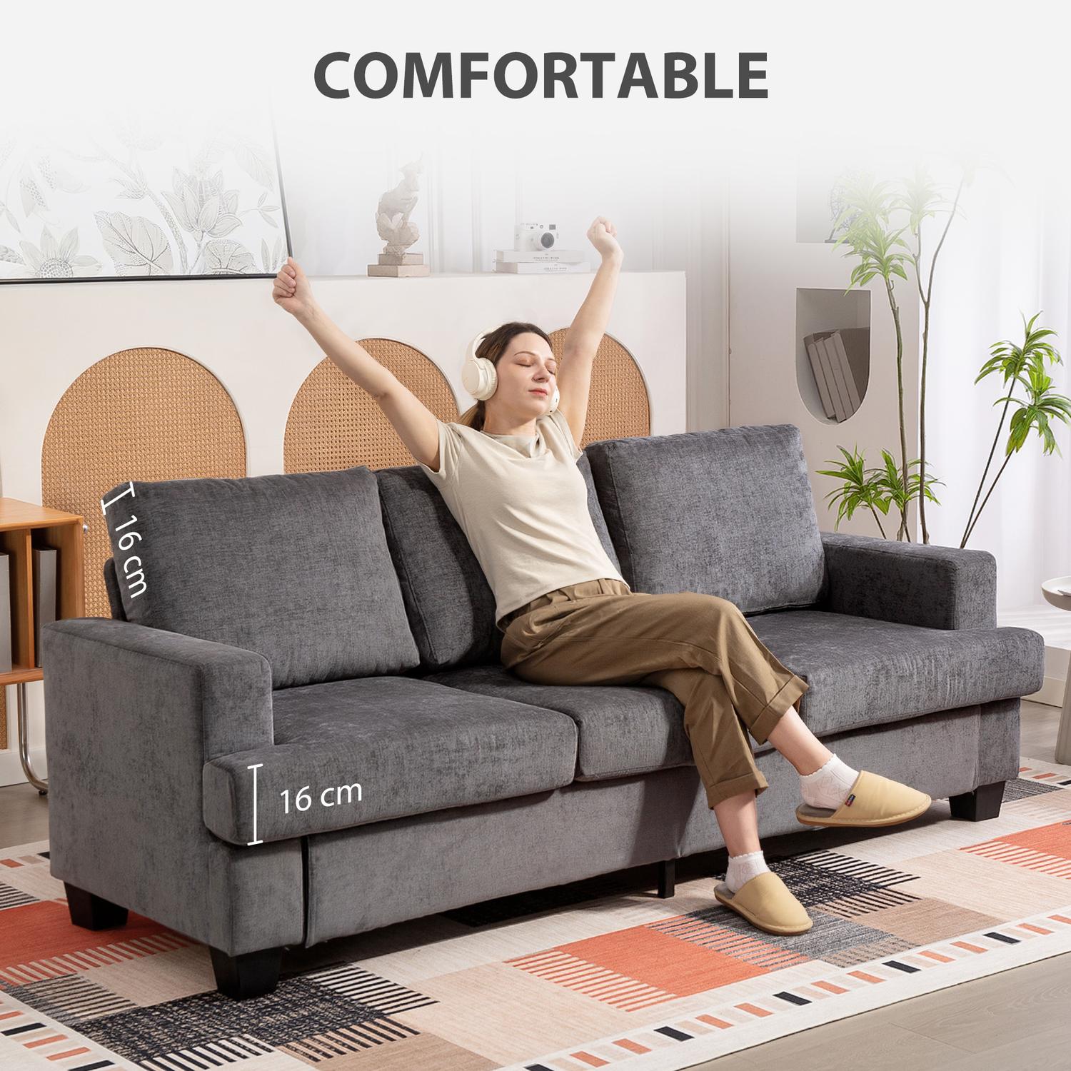 3-sits soffa, klädsel i grå tyg, Stålstomme