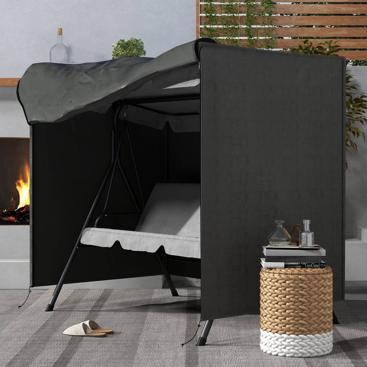 Housse de balancelle de jardin 3 places, tissu 420D résistant à l'hiver et aux UV