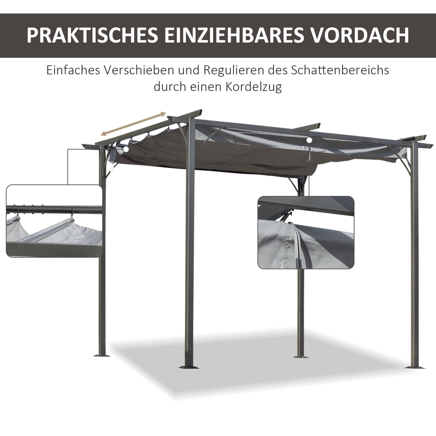 3x3m Pergola Gazebo med skjuttak, vattentätt UV-skydd