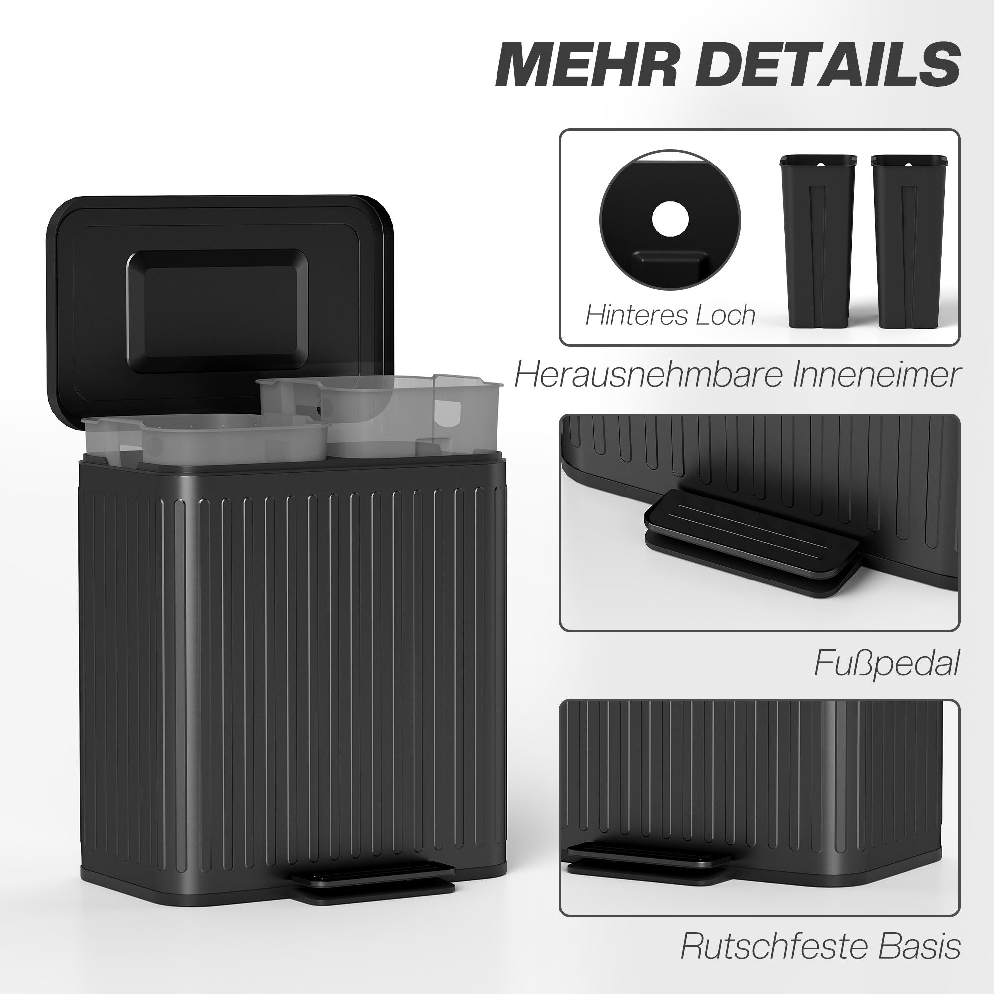 40L dubbel pedalhink, metall, 2 x 20L kapacitet