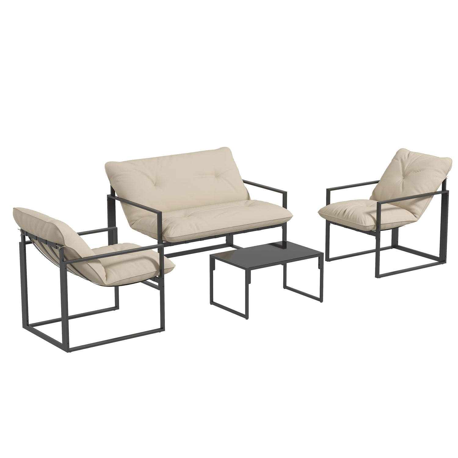 4-delat utemöbler – soffa, stolar, bord, kuddar