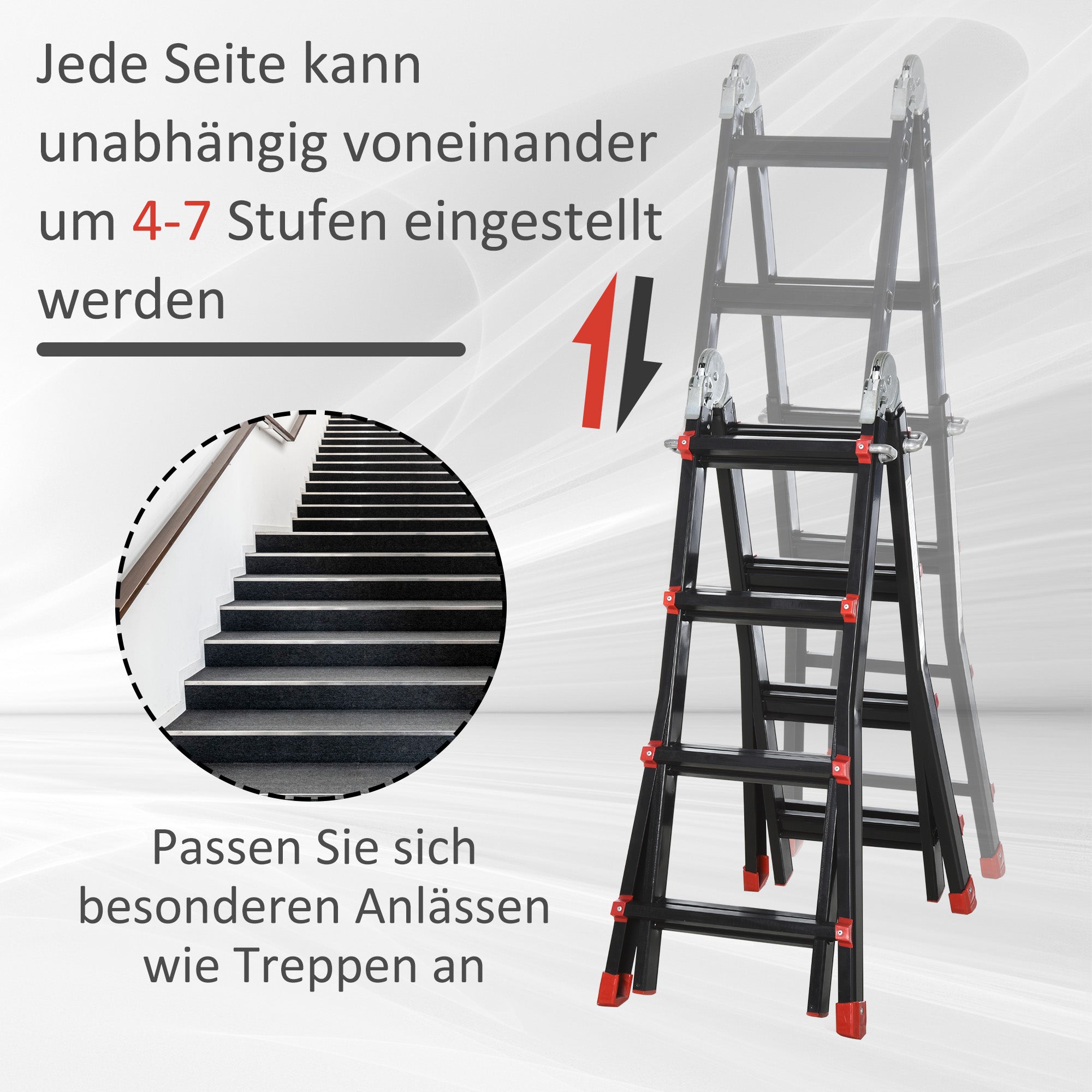 4 m aluminium teleskopstege, hopfällbar och halkfri, 150 kg kapacitet