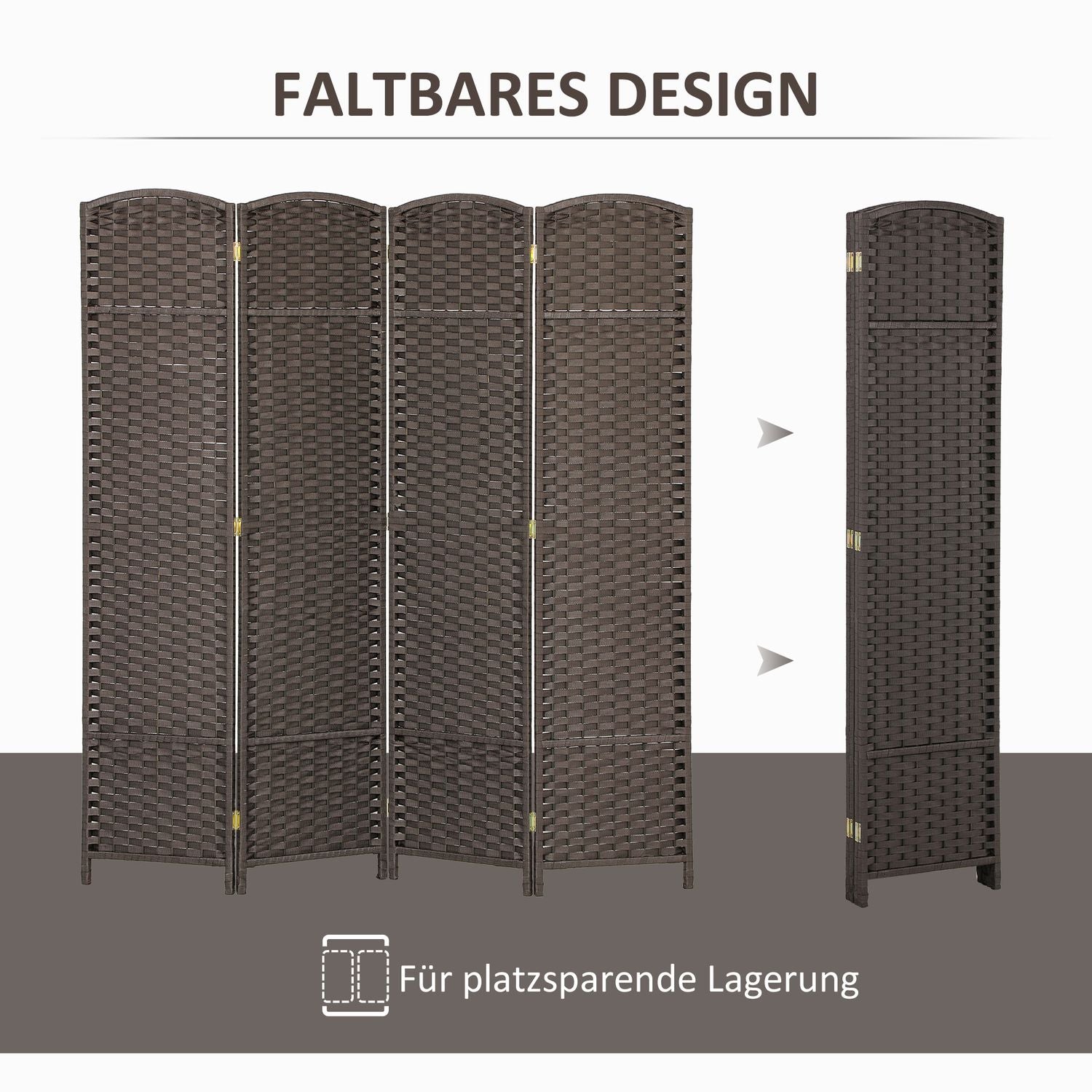 4-panels fällbar rumsavdelare, brun, polypropen
