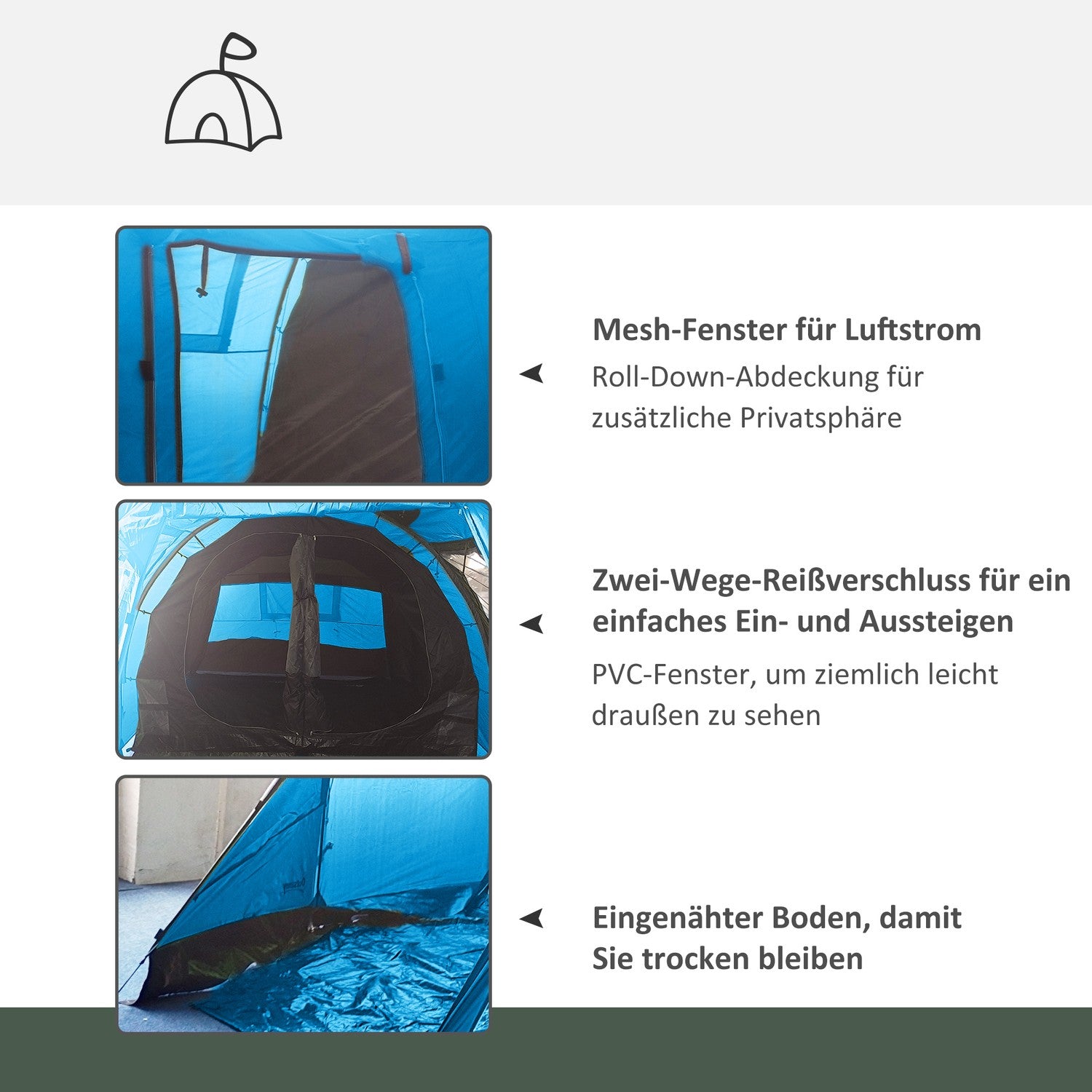 4-personers tunneltält – UV-skydd, 2 rum, vattentätt