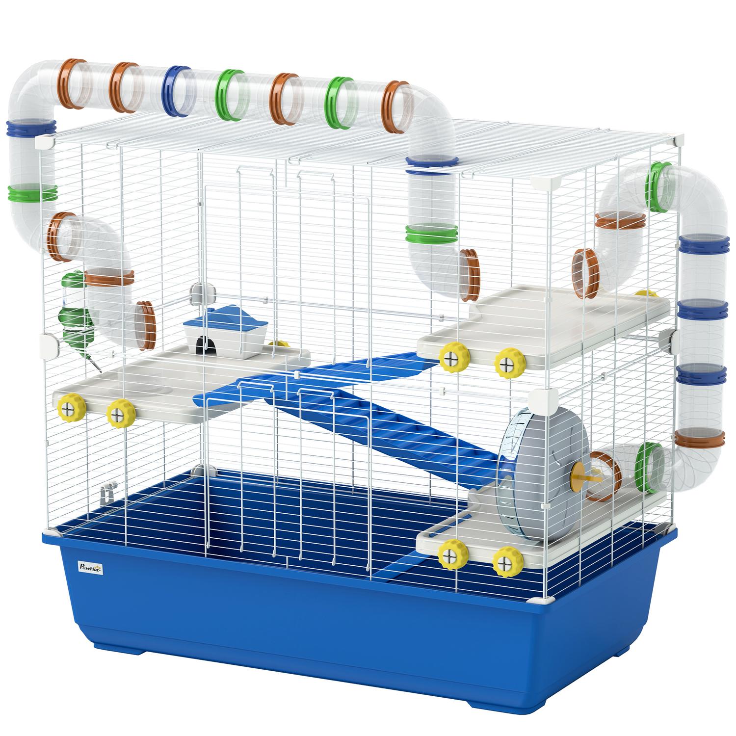 4-vånings hamsterbur med hjul och tillbehör, blå
