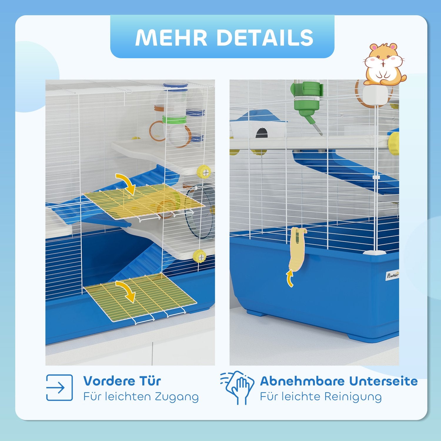 4-vånings hamsterbur med hjul och tillbehör, blå