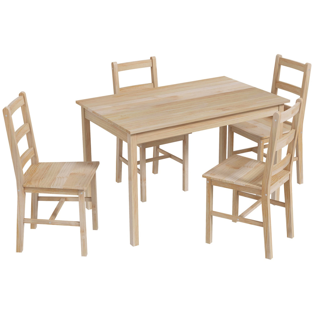 Set sala da pranzo 5 pezzi in legno massello, design salvaspazio