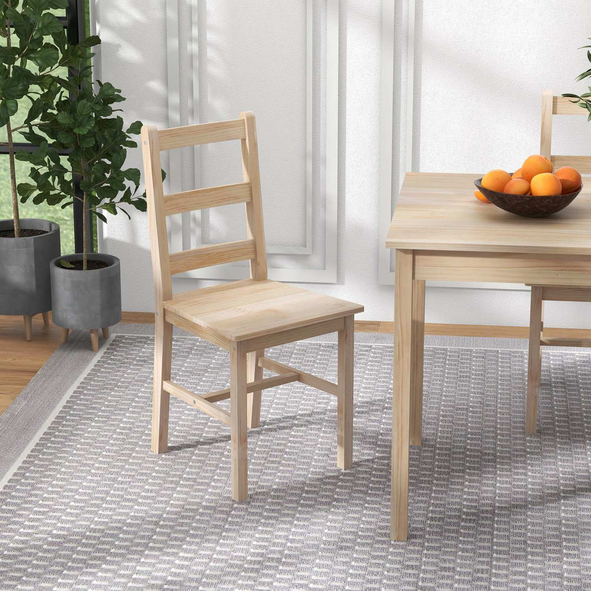 Set sala da pranzo 5 pezzi in legno massello, design salvaspazio