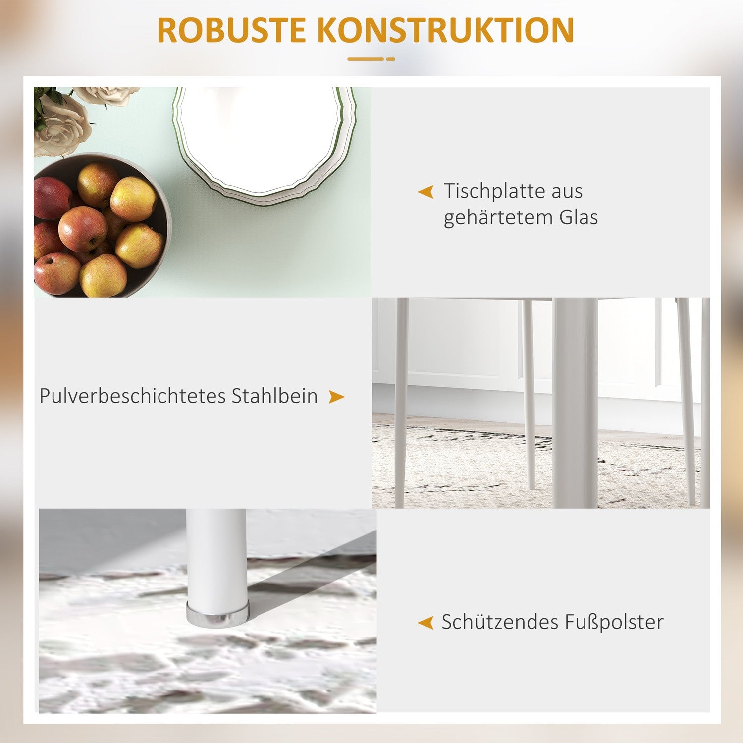 5-delat matsalsset, glasbord & 4 stålstolar, svart