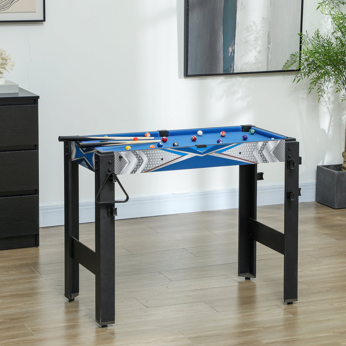5-i-1 spelbord: biljard, bordtennis, hockey, basket, bågskytte