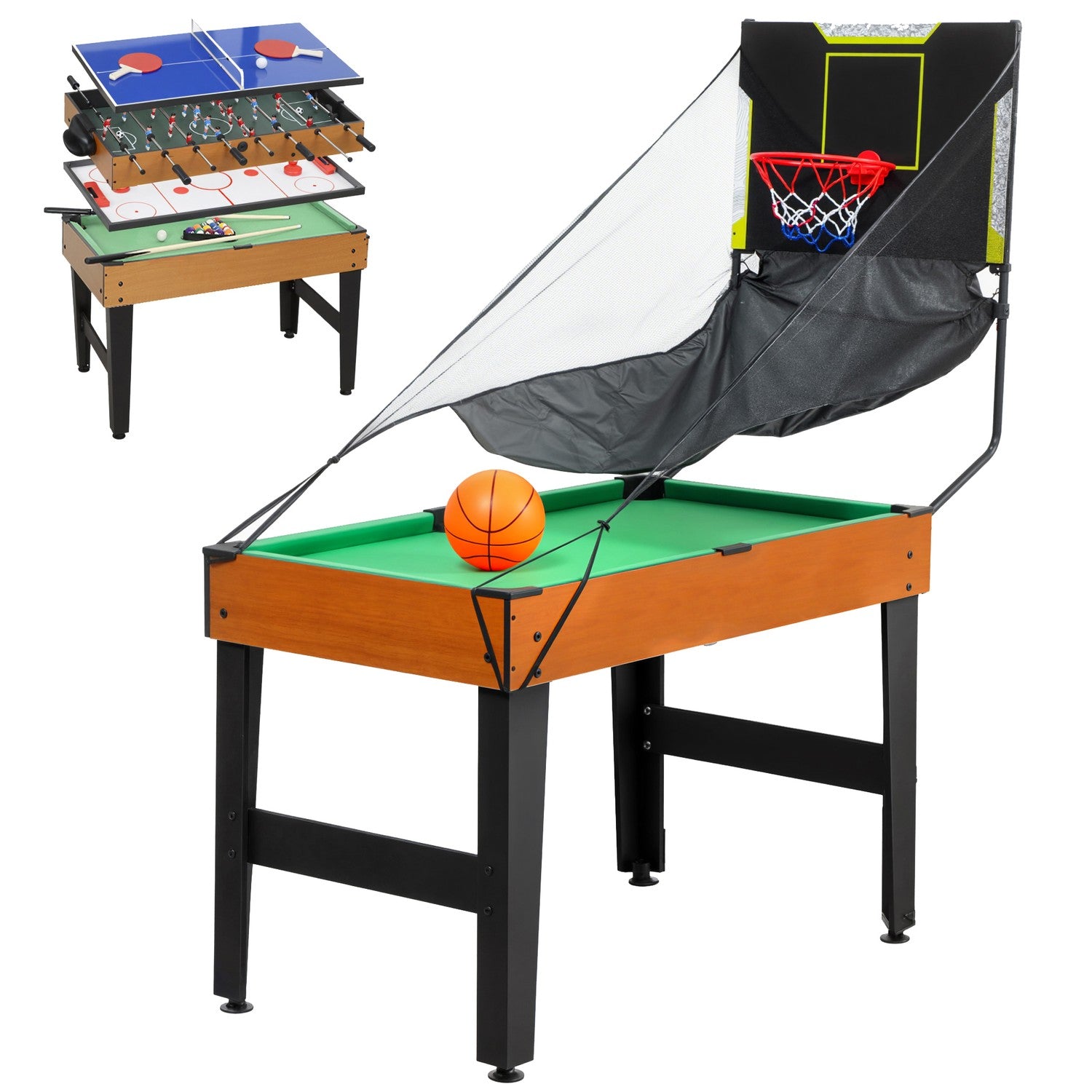 5-i-1-spelbord, fotboll, hockey, tennis, valnöt
