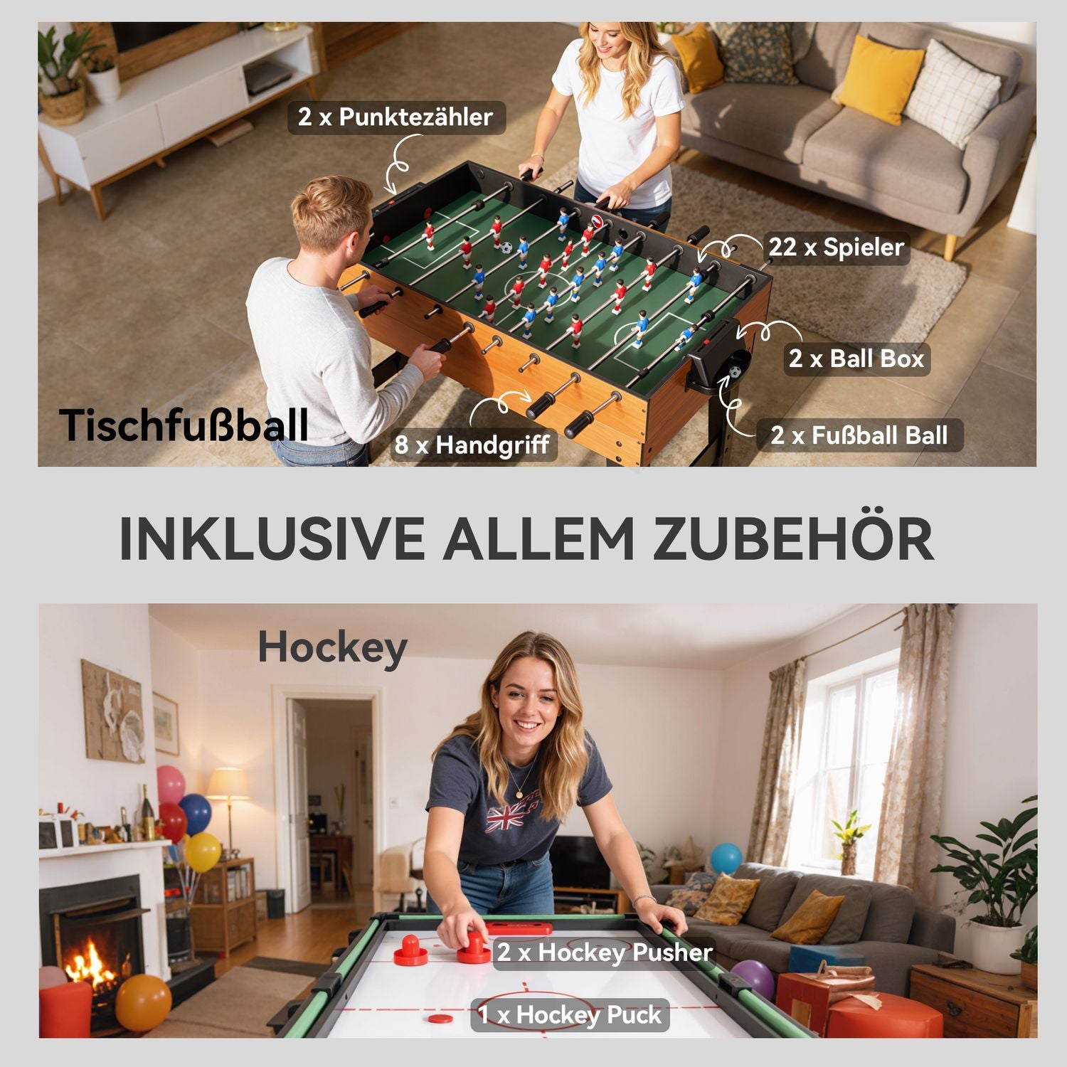 5-i-1-spelbord, fotboll, hockey, tennis, valnöt