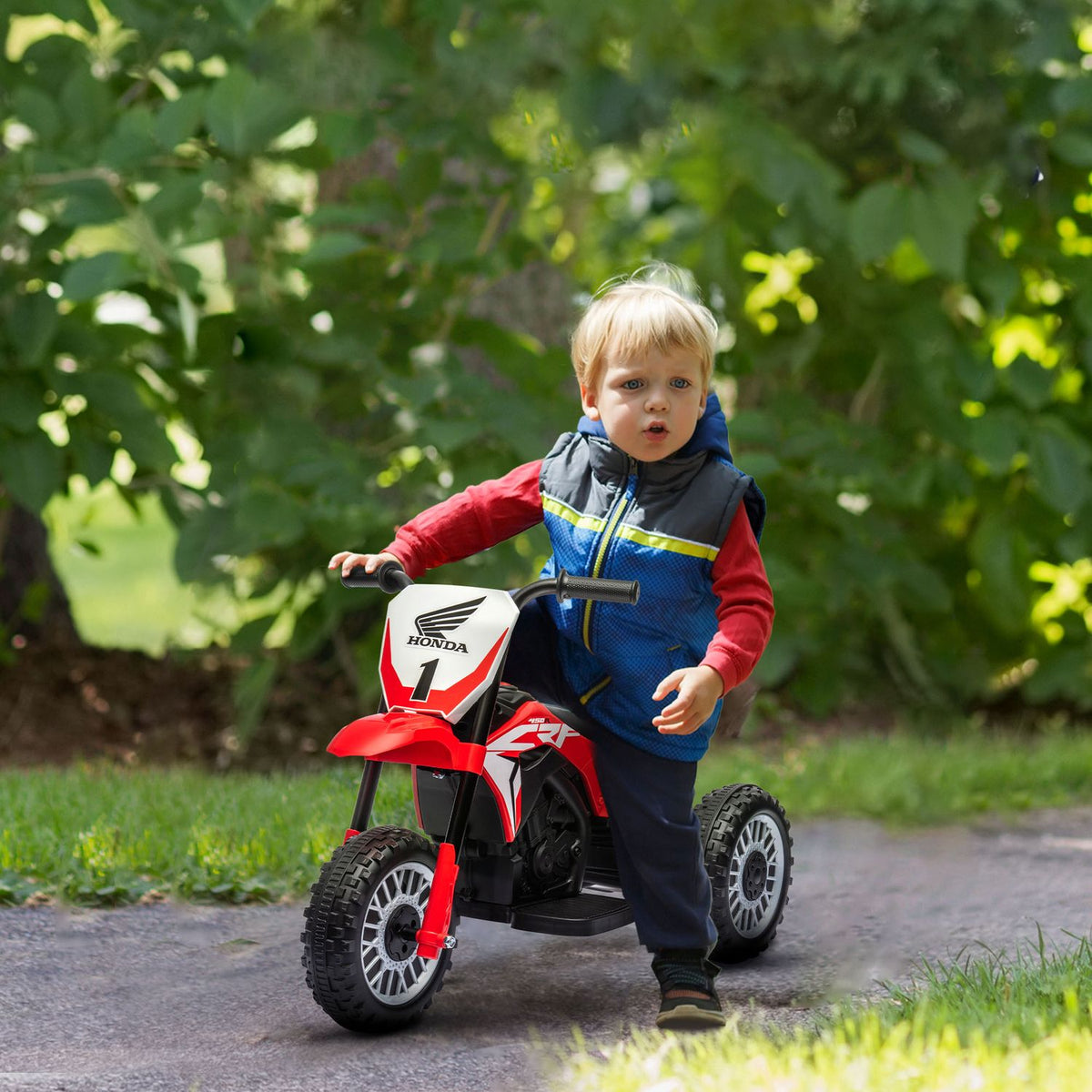 Moto électrique 6V pour enfant avec klaxon et musique, rouge
