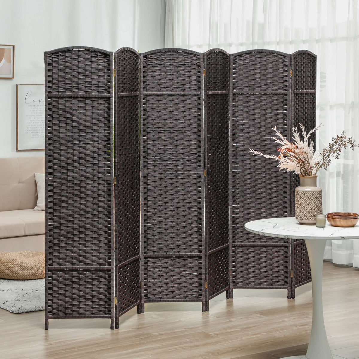 6-panels fällbar rumsavdelare, brun, polypropen