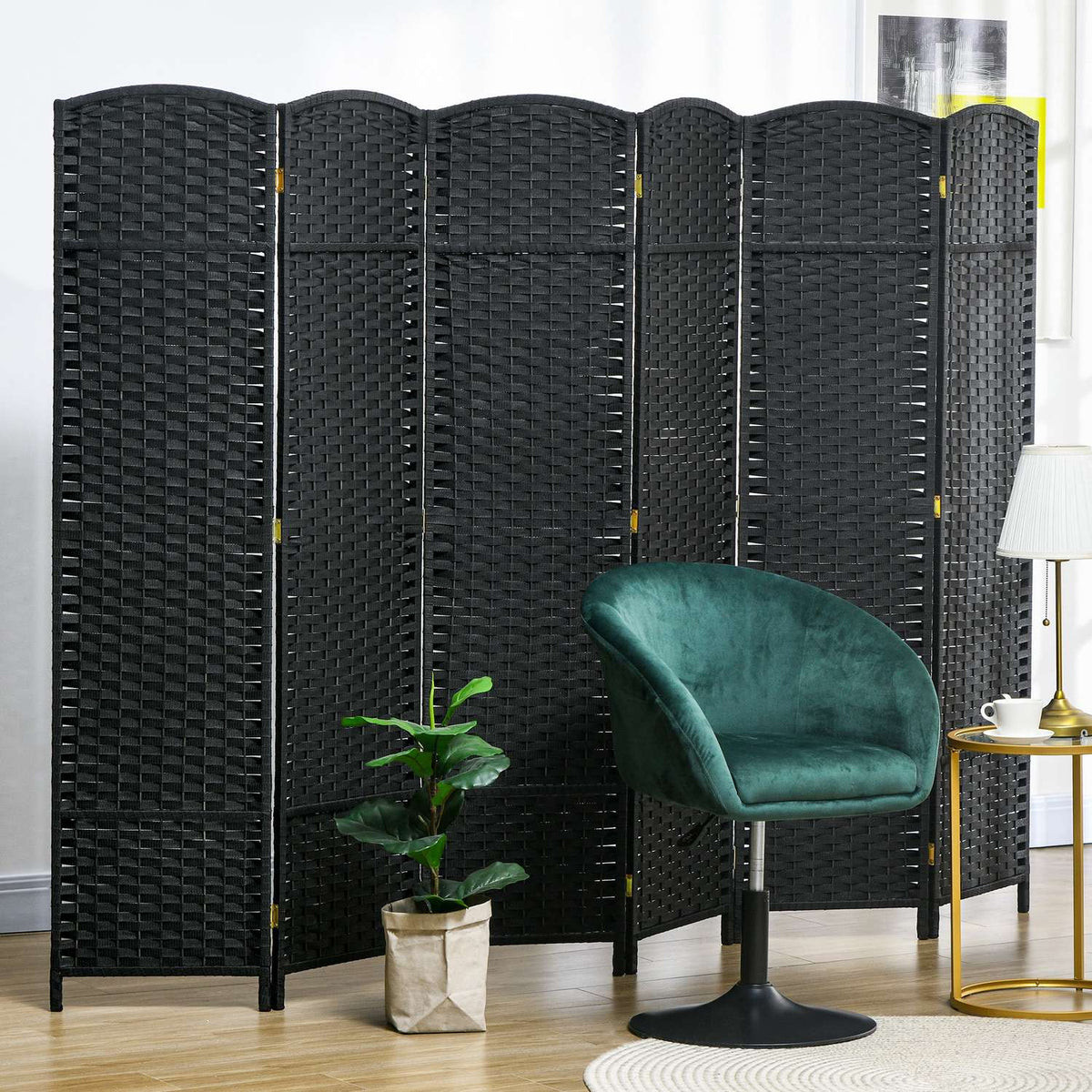 6-panels rumsavdelare, vikbar insynsskydd, insynsskydd för vardagsrum, sovrum, hemmakontor, svart