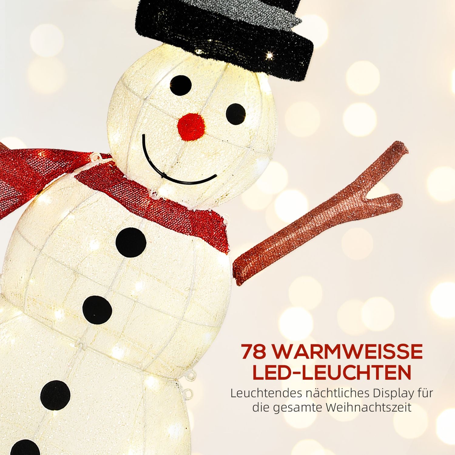 78 LED snögubbe juldekoration, varmvit, inomhus/utomhus